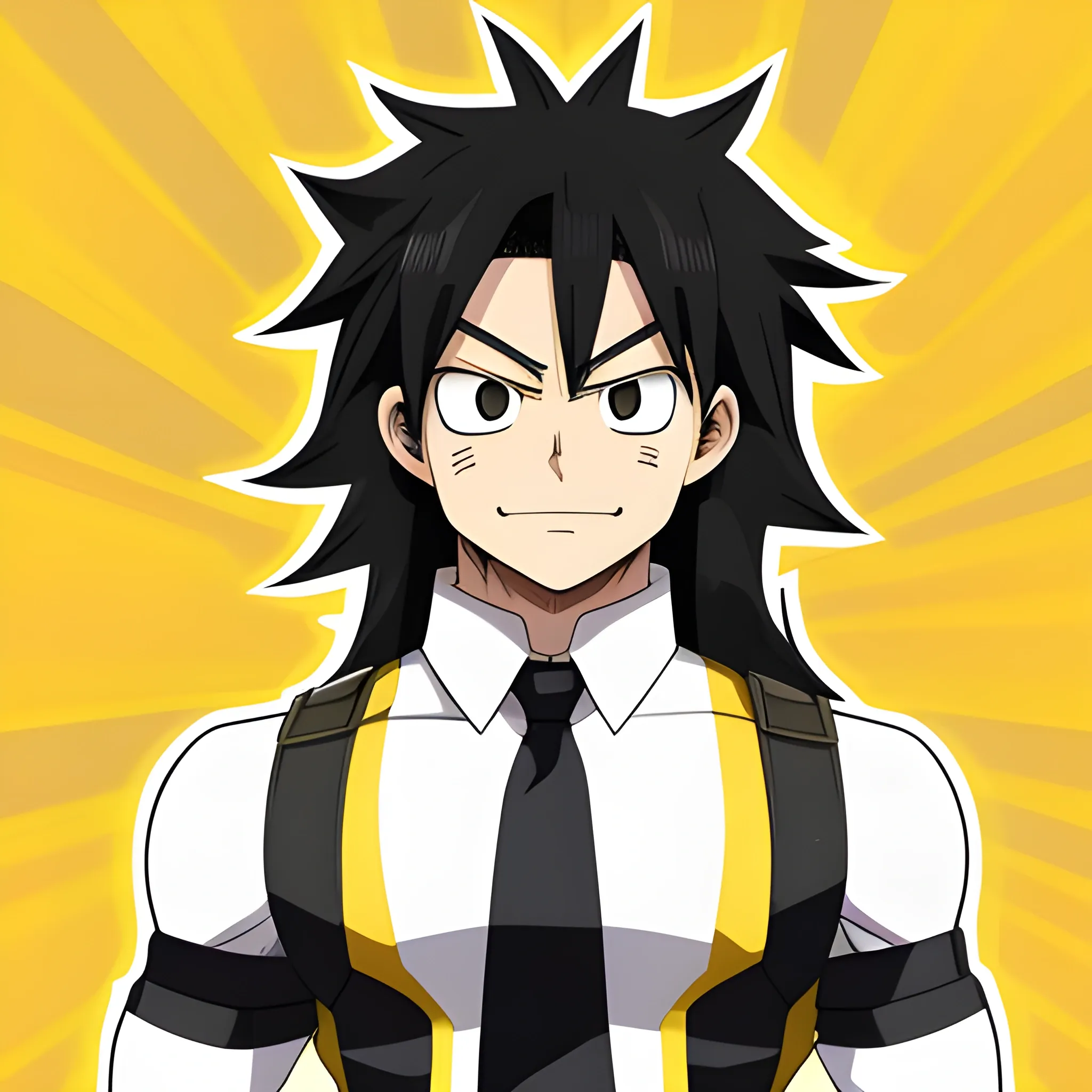 My hero academia, OC, black long hair, male, white, yellow brown clothes