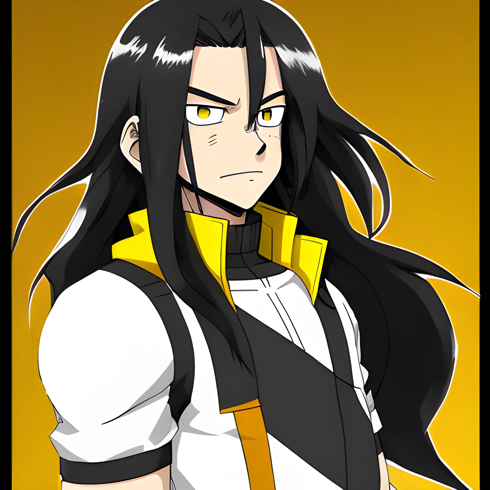 My hero academia, OC, black long hair, male, white, yellow brown clothes