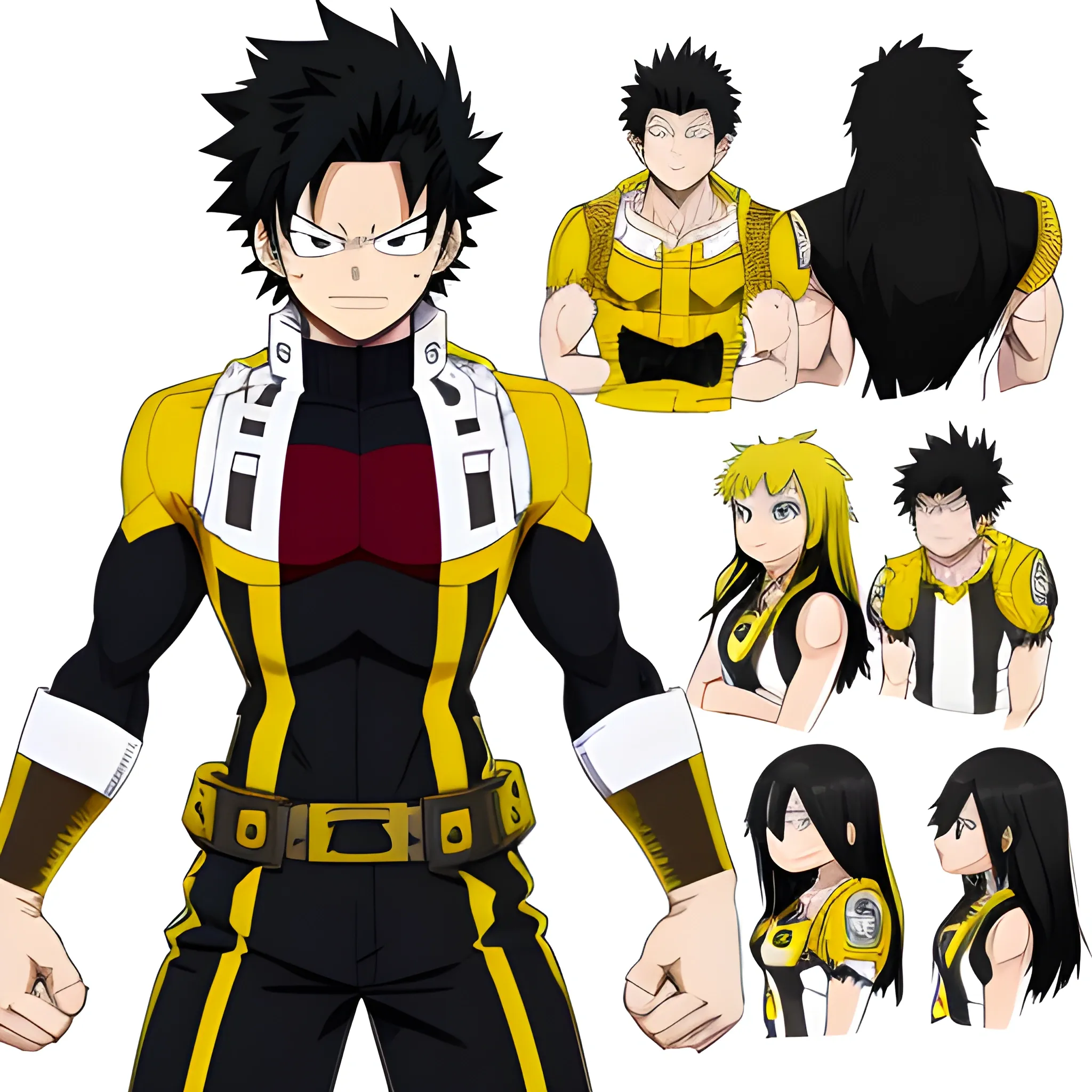 My hero academia, OC, black long hair, male, white, yellow brown clothes