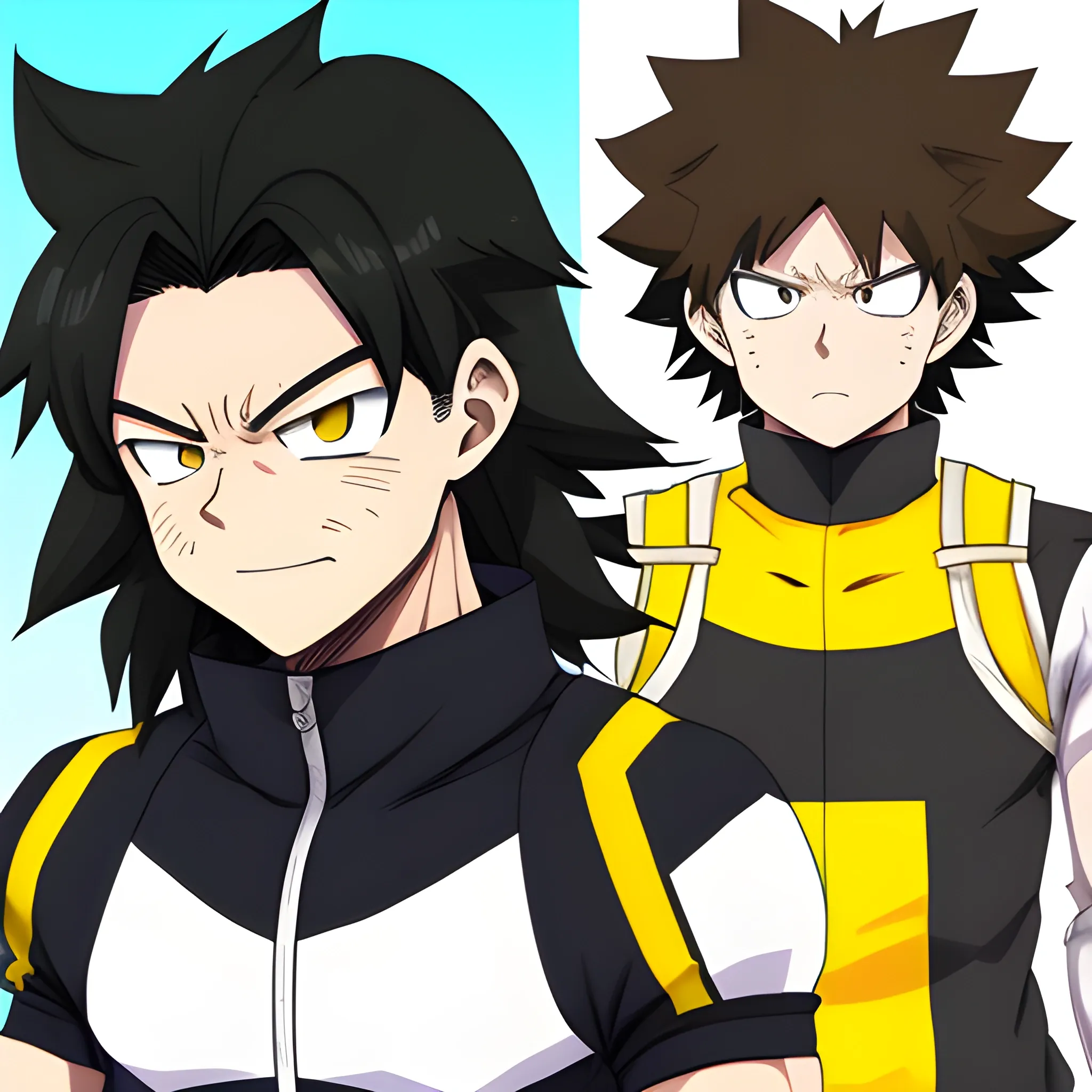 My hero academia, OC, black long hair, male, white, yellow brown clothes