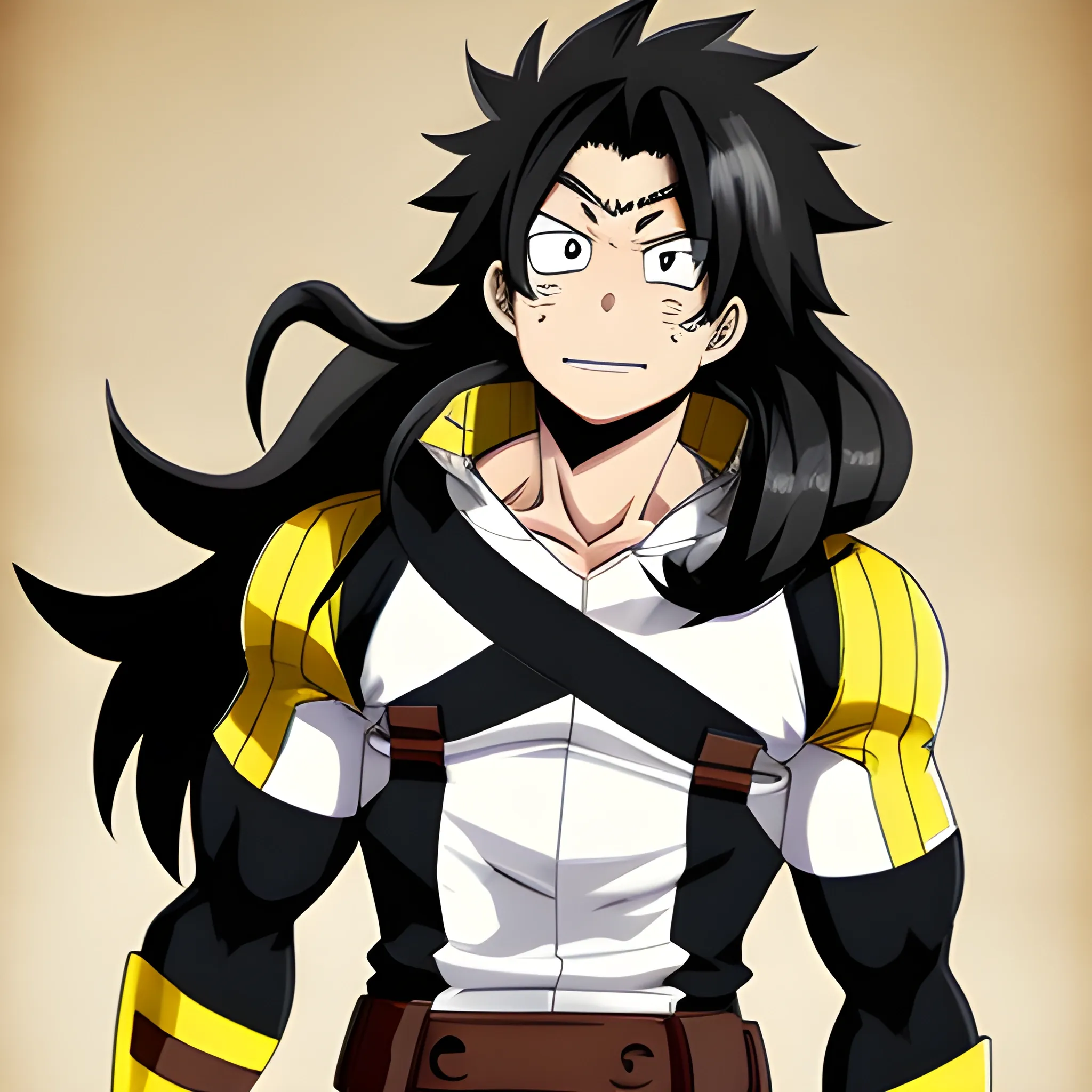 My hero academia, OC, black long hair, male, white, yellow brown clothes