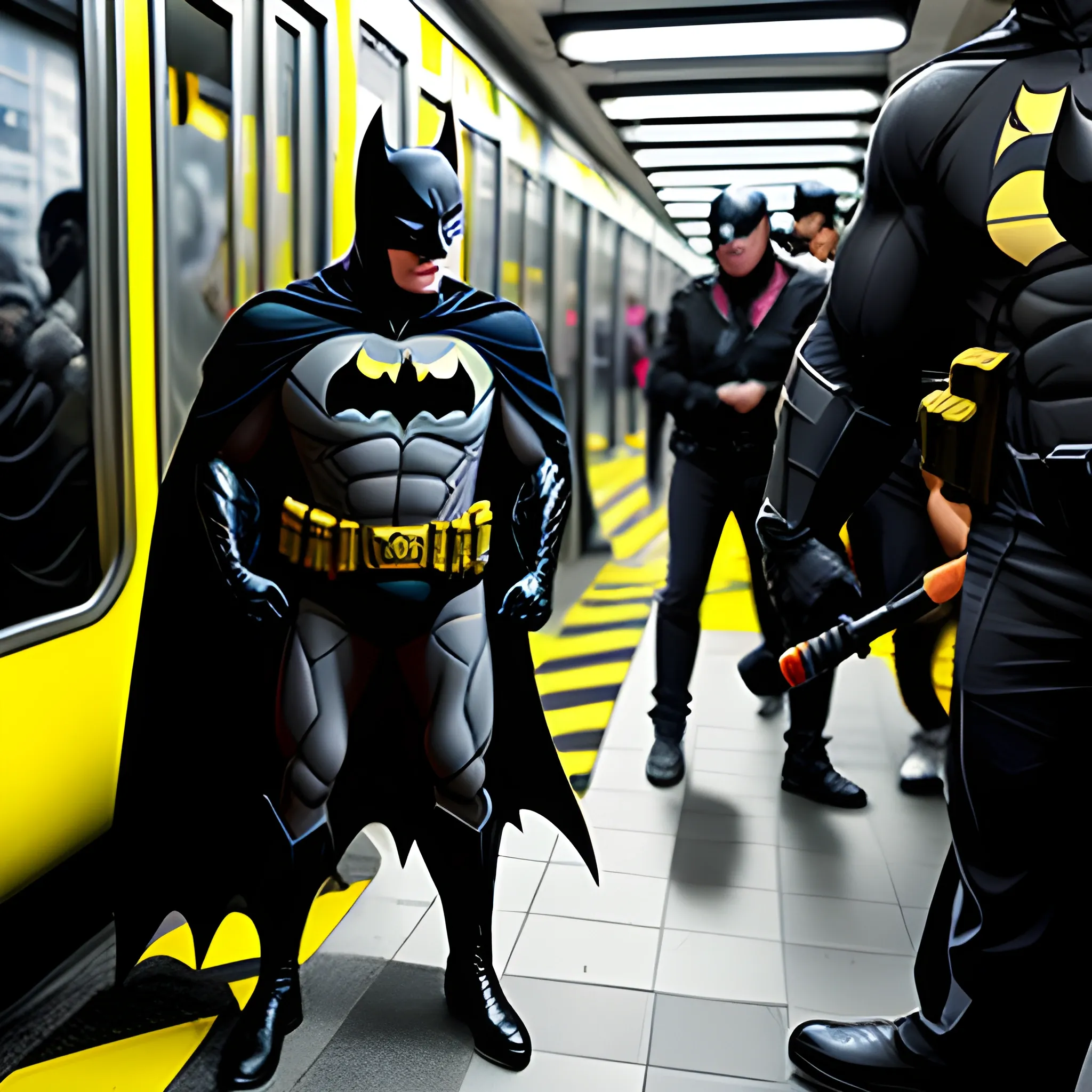 batman parada en el metro de bogota esperando el taxi con su grande trasero y un cigarro, Cartoon