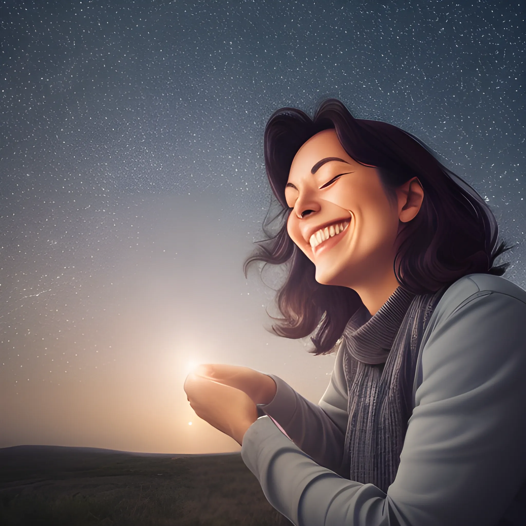 a woman turning a star smiling gently