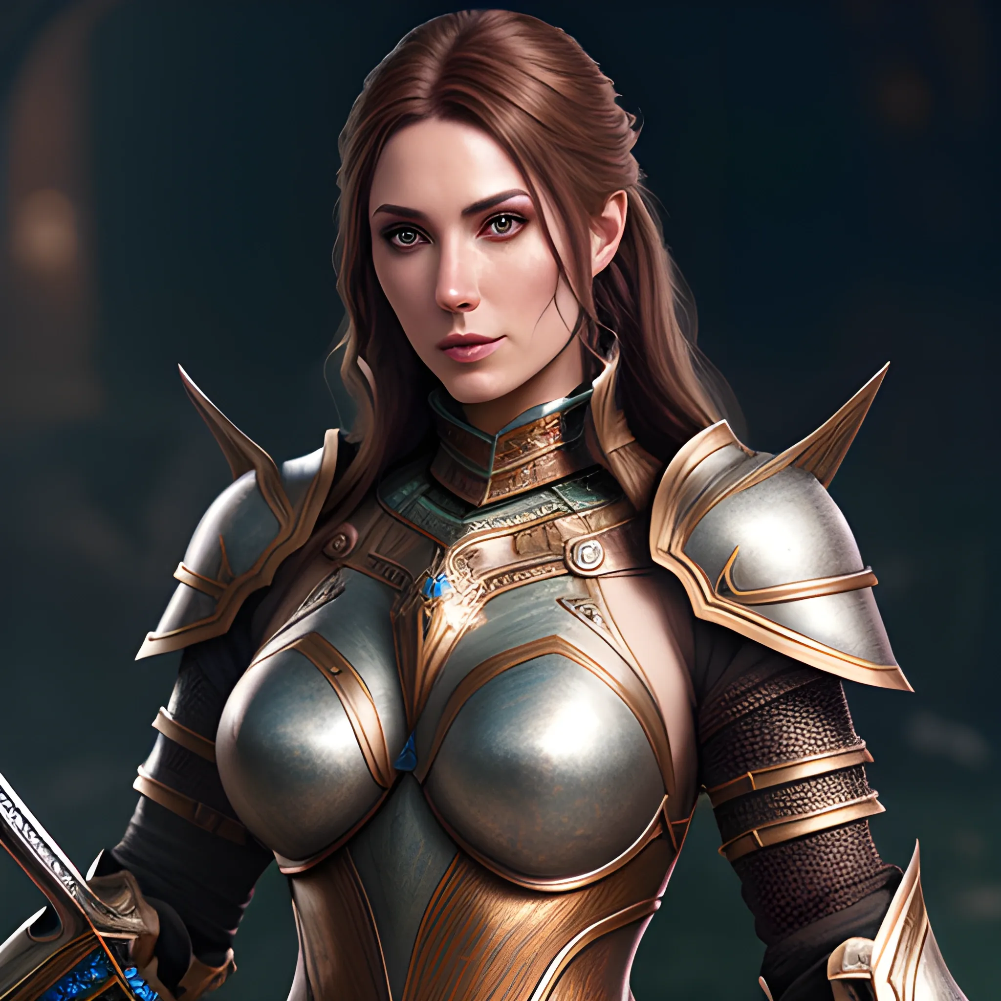 girl, girl in armor, fantasy,  sparkles, magic, 8k, high resolution, high quality, photorealistic, hyperrealistic, detailed, detailed matte painting, deep color, fantastical, intricate detail, splash screen, complementary colors, fantasy concept art, 8k resolution trending on Artstation Unreal Engine, brown hair, sword, fighting