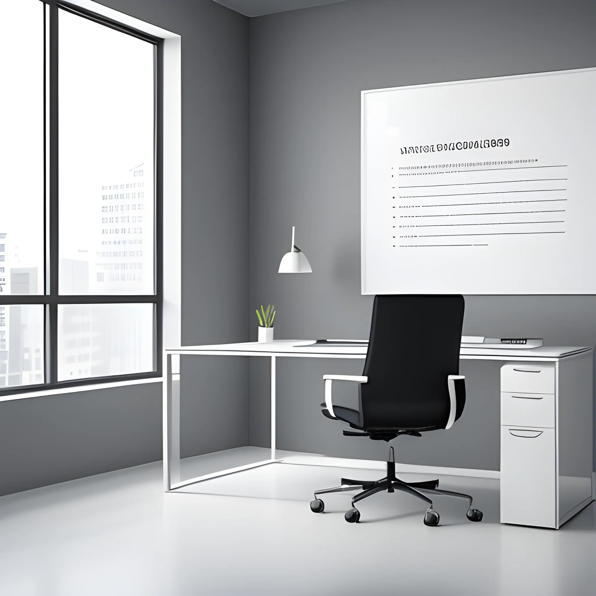 Realistic CEO Office Minimalist with Big glass windows and white an gray walls colour