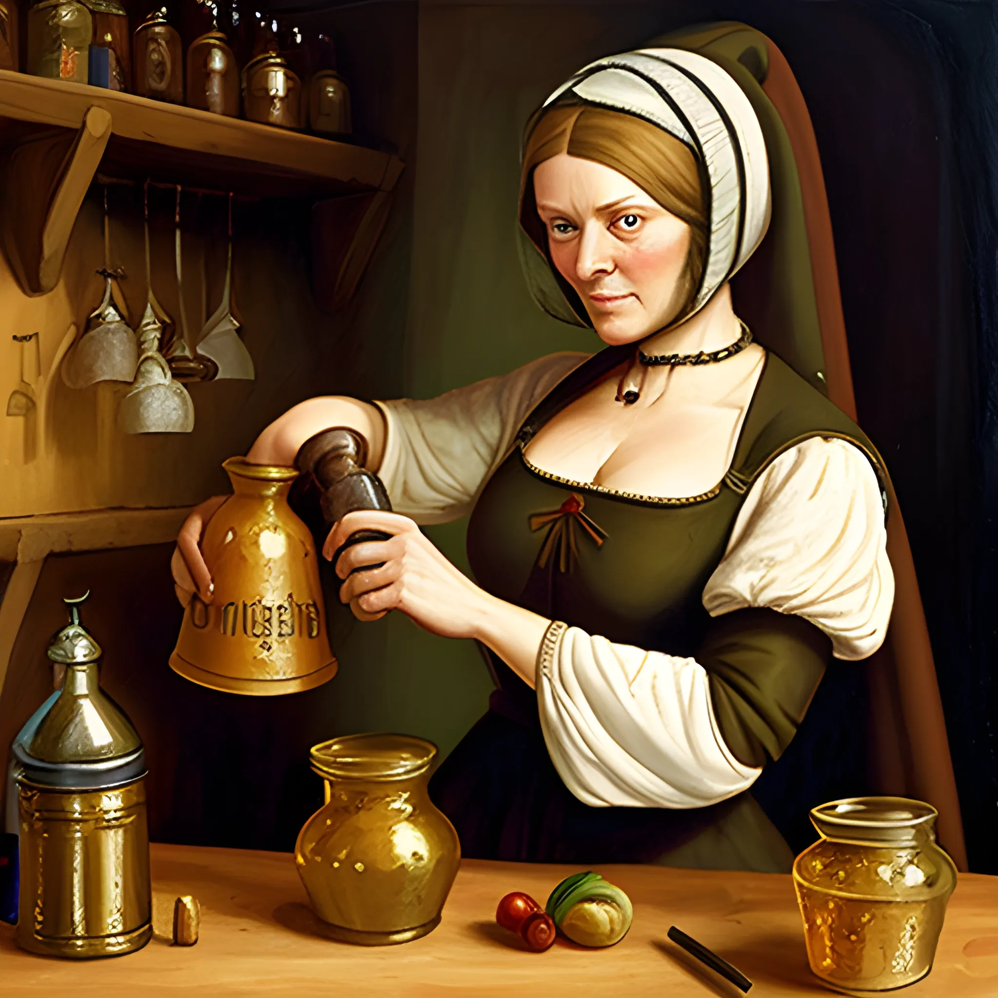 medieval woman is making ale
, Oil Painting