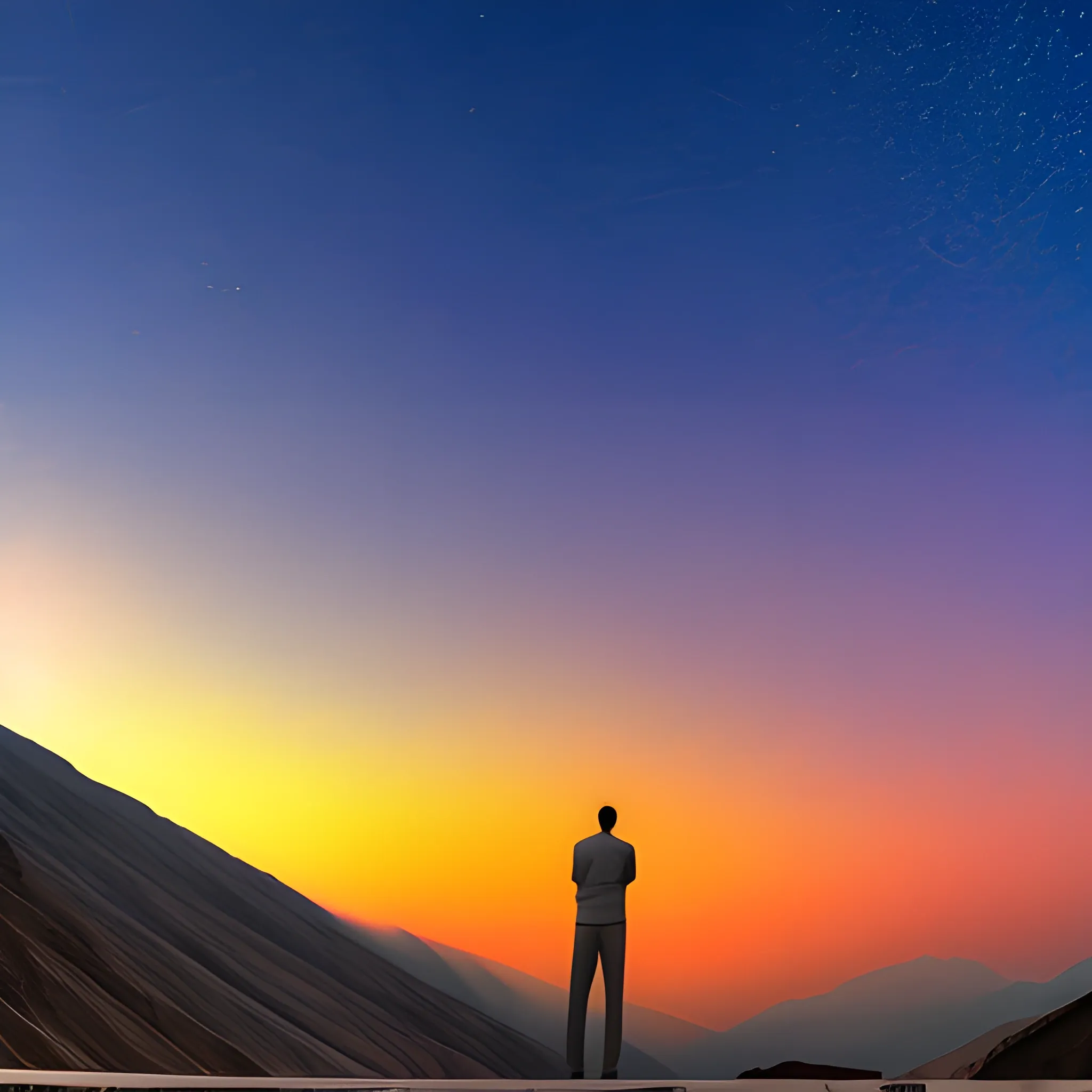 Pakistani Boy Standing and staring at the sky while it changes into many colors
