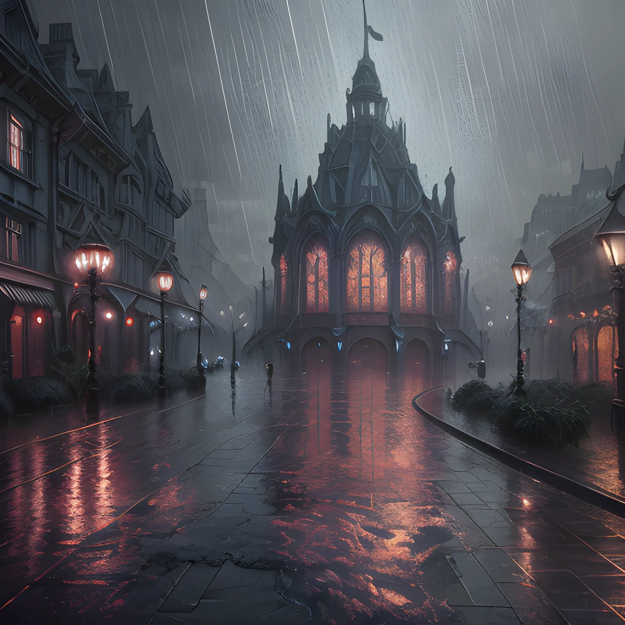 night, rain, big rain, 8k, high resolution, high quality, photorealistic, hyperrealistic, detailed, detailed matte painting, deep color, fantastical, intricate detail, splash screen, complementary colors, fantasy concept art, 8k resolution trending on Artstation Unreal Engine