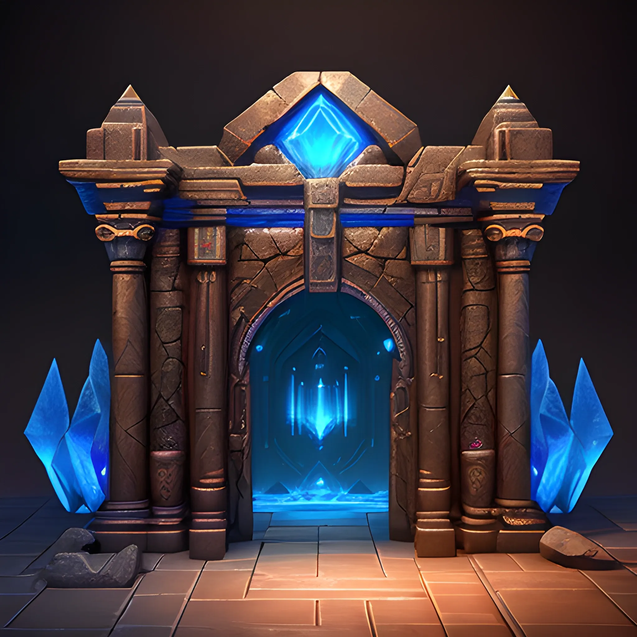 Generate an image of an ancient sacred magical room in the style of fantasy art.  digital art, cosmic universe.  Ancient architecture vibrant colored crystals reflecting off of dark bronze ancient technology. Electric blue light, portal entrance.volumetric lighting, 16k; detailed matte painting, deep color, fantastical, intricate detail, splash screen, complementary colors, fantasy concept art, 8k resolution trending on Artstation Unreal Engine 5