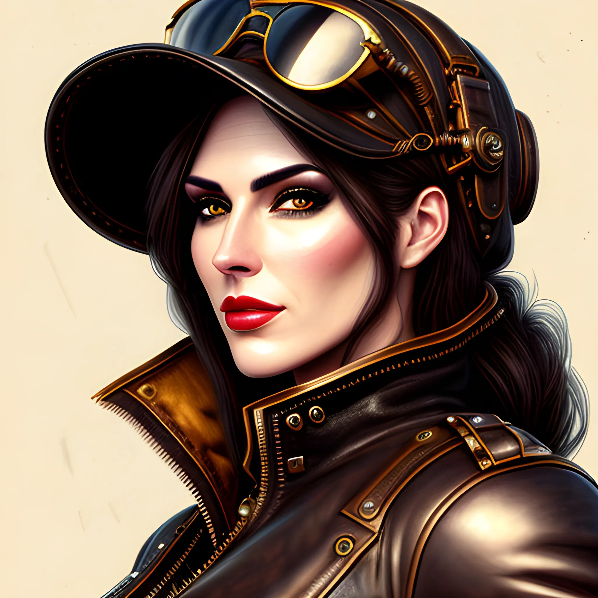  Beautiful Aviator

Prompt:
best quality, masterpiece, girl, ultra high res, photorealistic, detailed skin, (black steampunk aviator leather jacket), black steampunk aviator leather hut, lounging,, , Pencil Sketch.