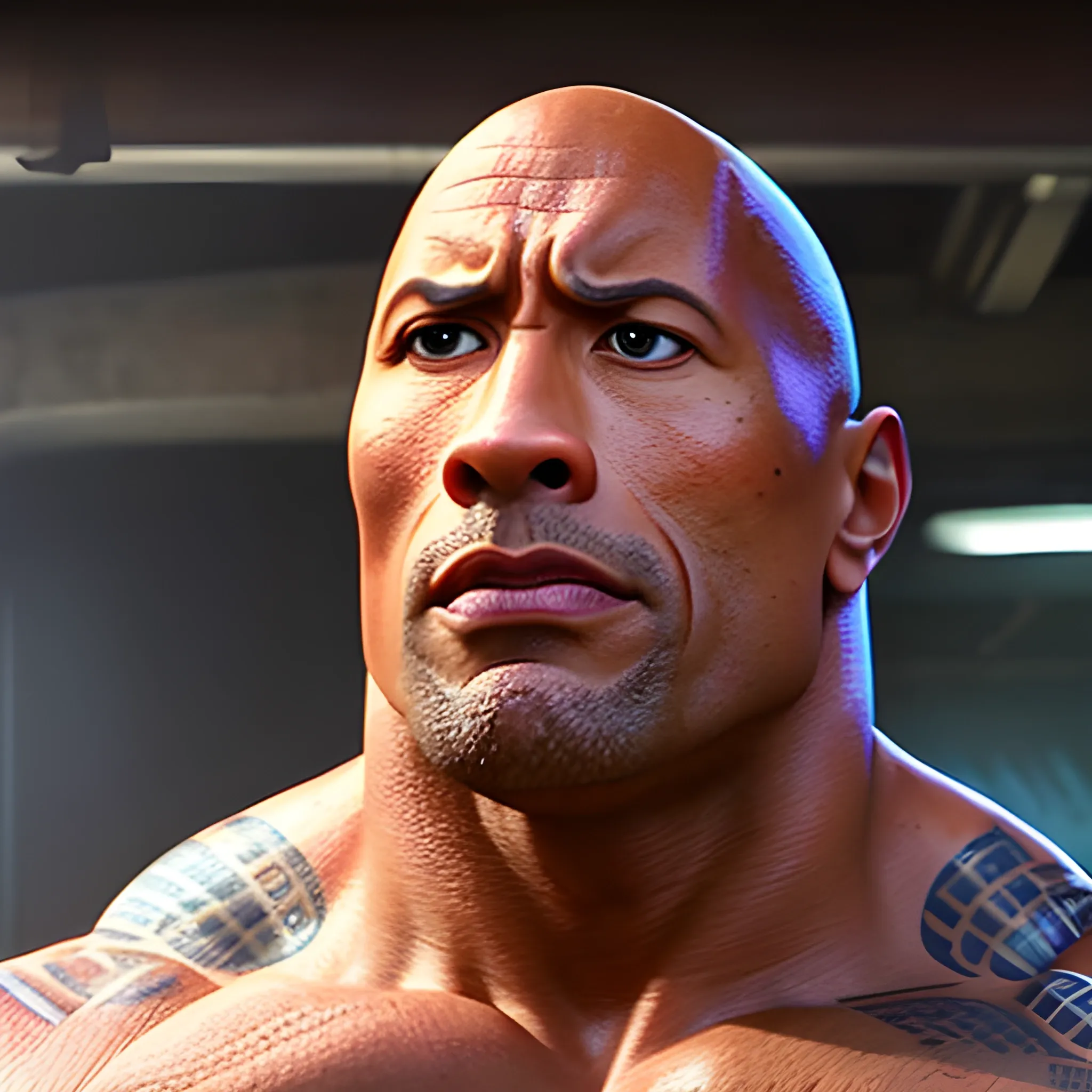 screenshot of Dwayne Johnson in a pixar movie
