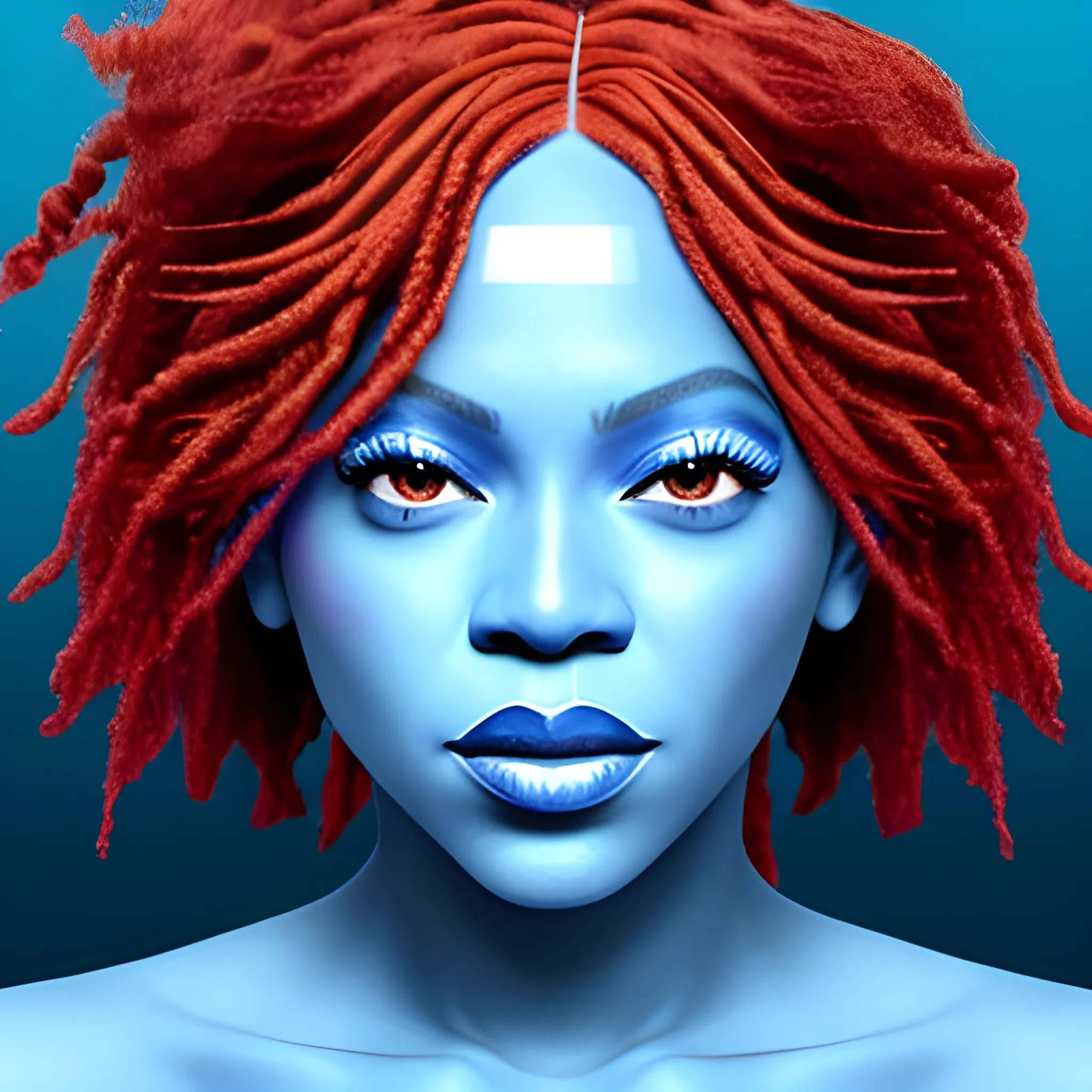 Beyoncé if she had blue skin and red hair, Trippy
