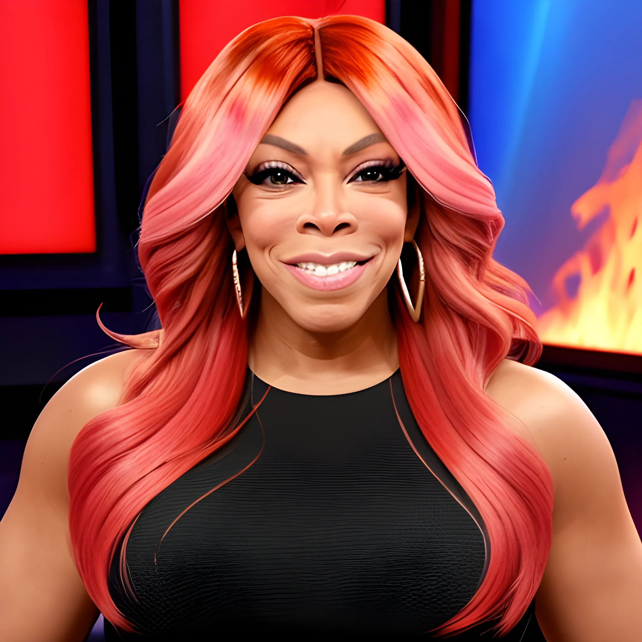 wendy williams doing hot topics as her hair catches fire, 3d