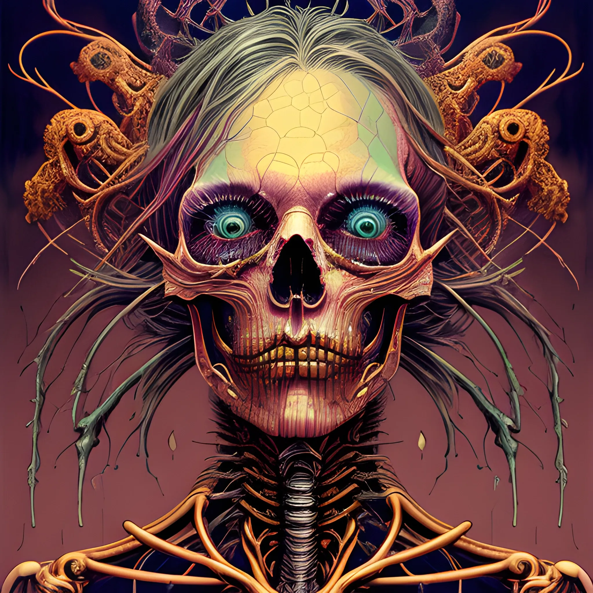 Skeletal a sobbing man and a happy women, furry creatures, highly detailed, half skull face, cinematic, infographic for imaginary animals, golden hour, backlit by an alien planet, sharp focus, psychedelic LSD manga, abstract oil painting by Raqib Shaw and joseph albers, MC Escher illustration, 8k,by Stanley Artgermm,Tom Bagshaw,Greg Rutkowski,Carne Griffiths, Ayami Kojima, Beksinski, Giger,trending on DeviantArt,hyper detailed,horror, full of colour, golden hour