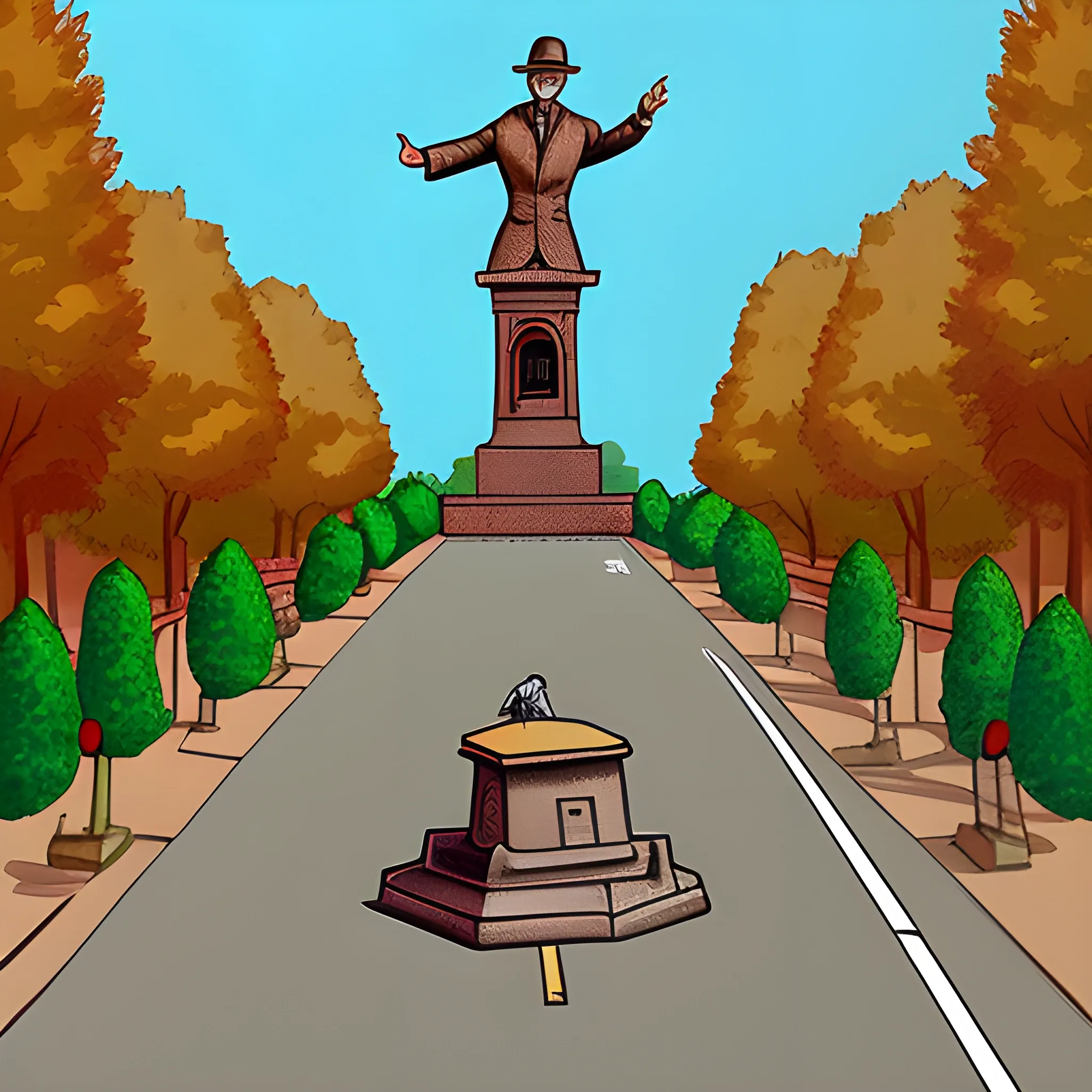 statue with a road , Cartoon