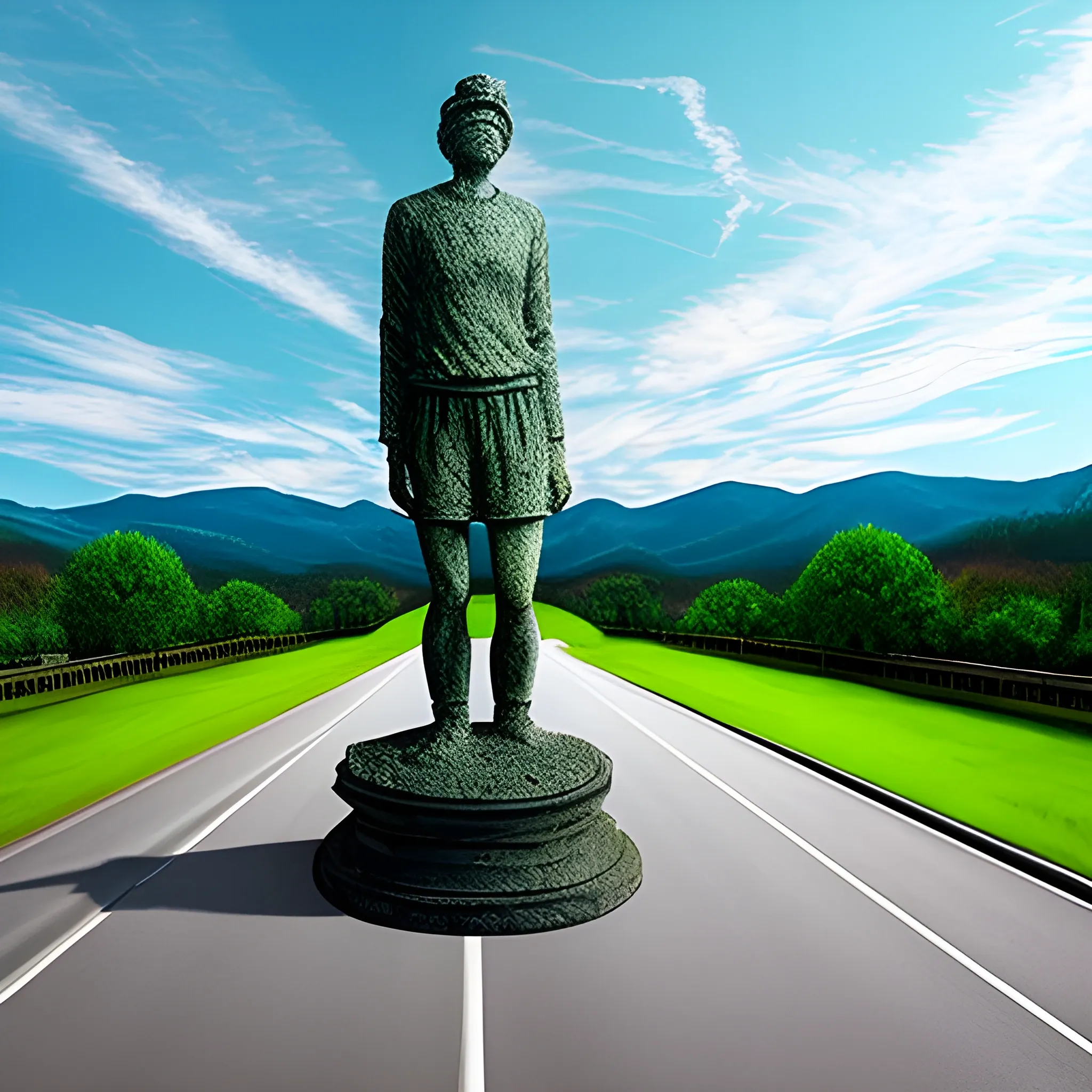 statue with a road , Trippy