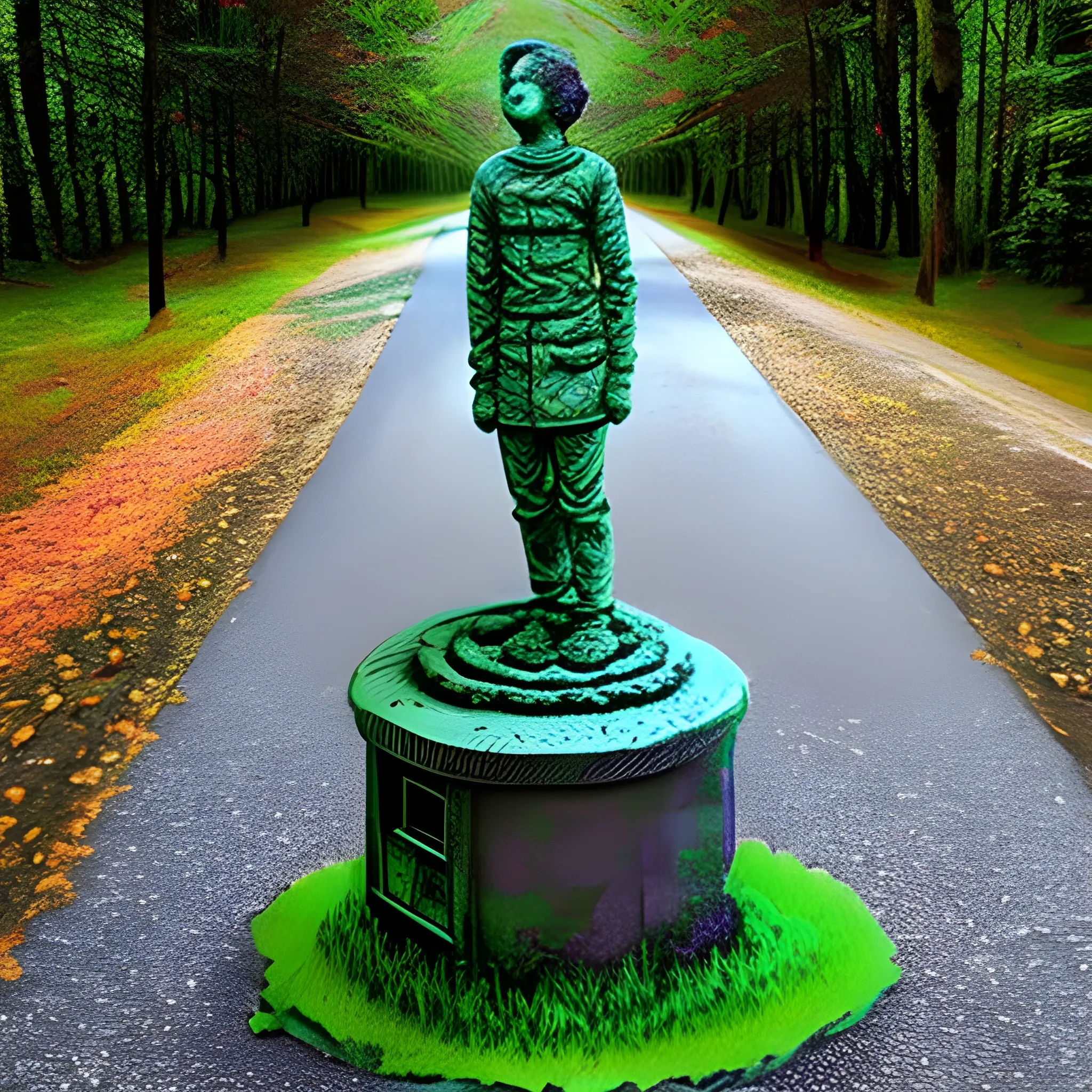 statue with road, Trippy