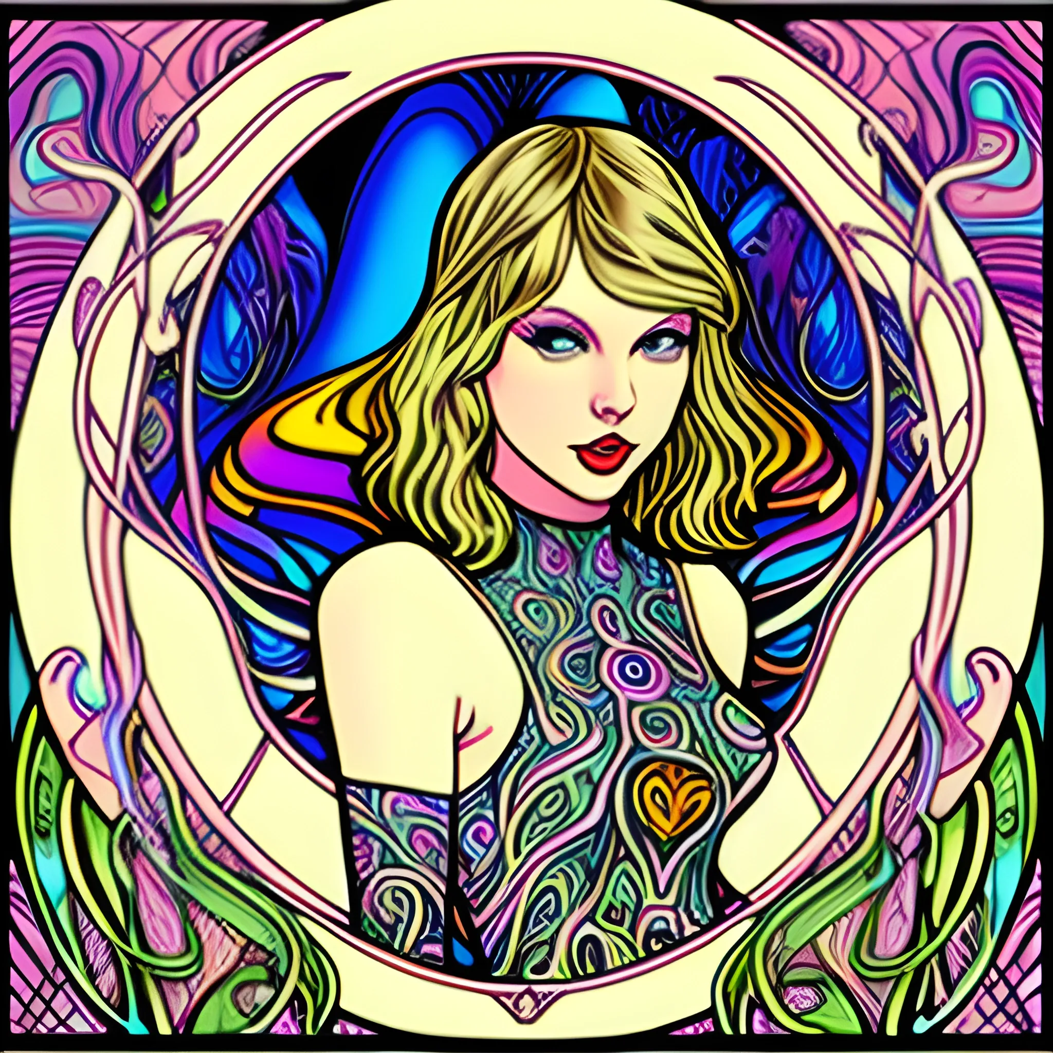 taylor swift as a psychedelic mushroom
, Trippy, art nouveau
