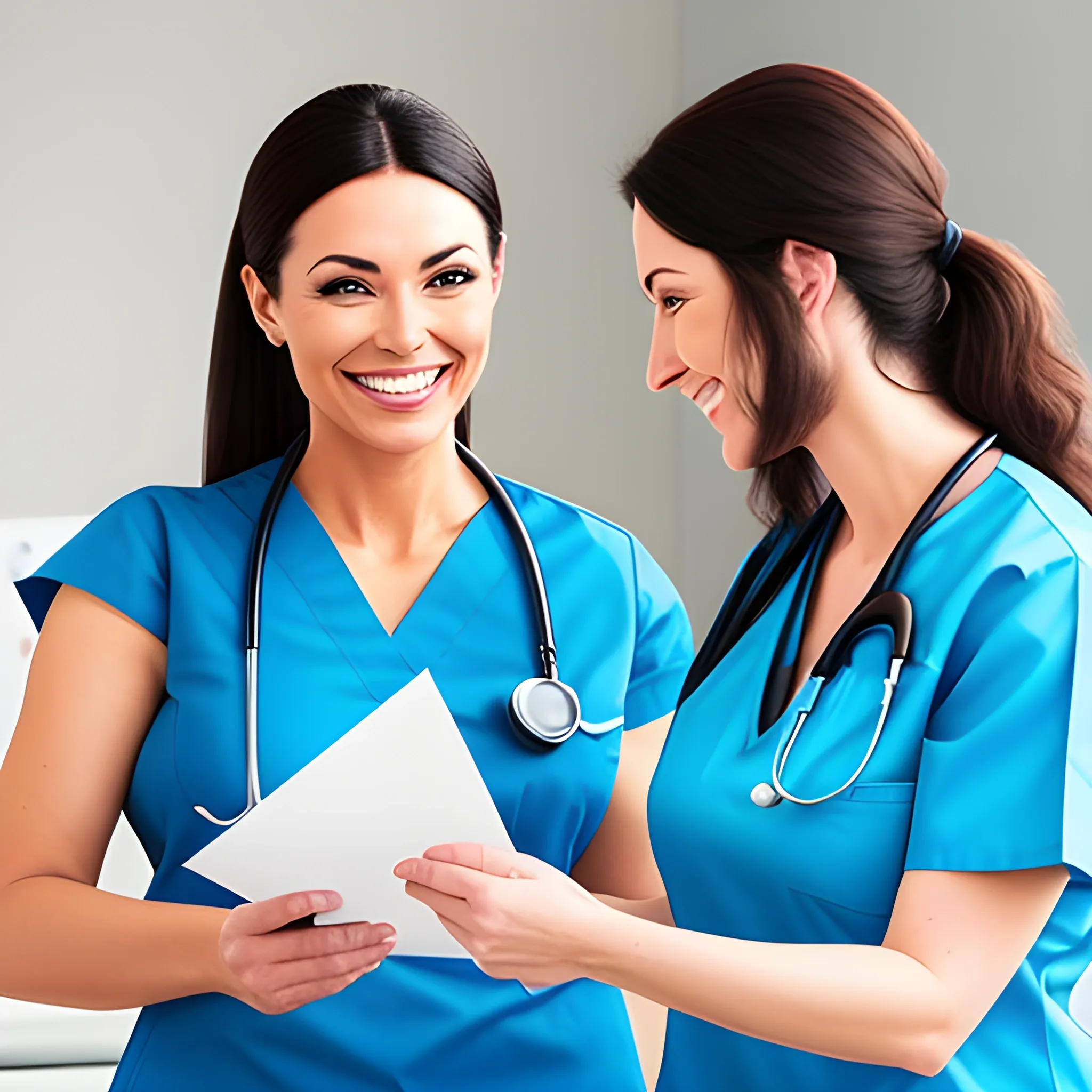 A nurse is showing a nursing task to a nursing student  while smiling
