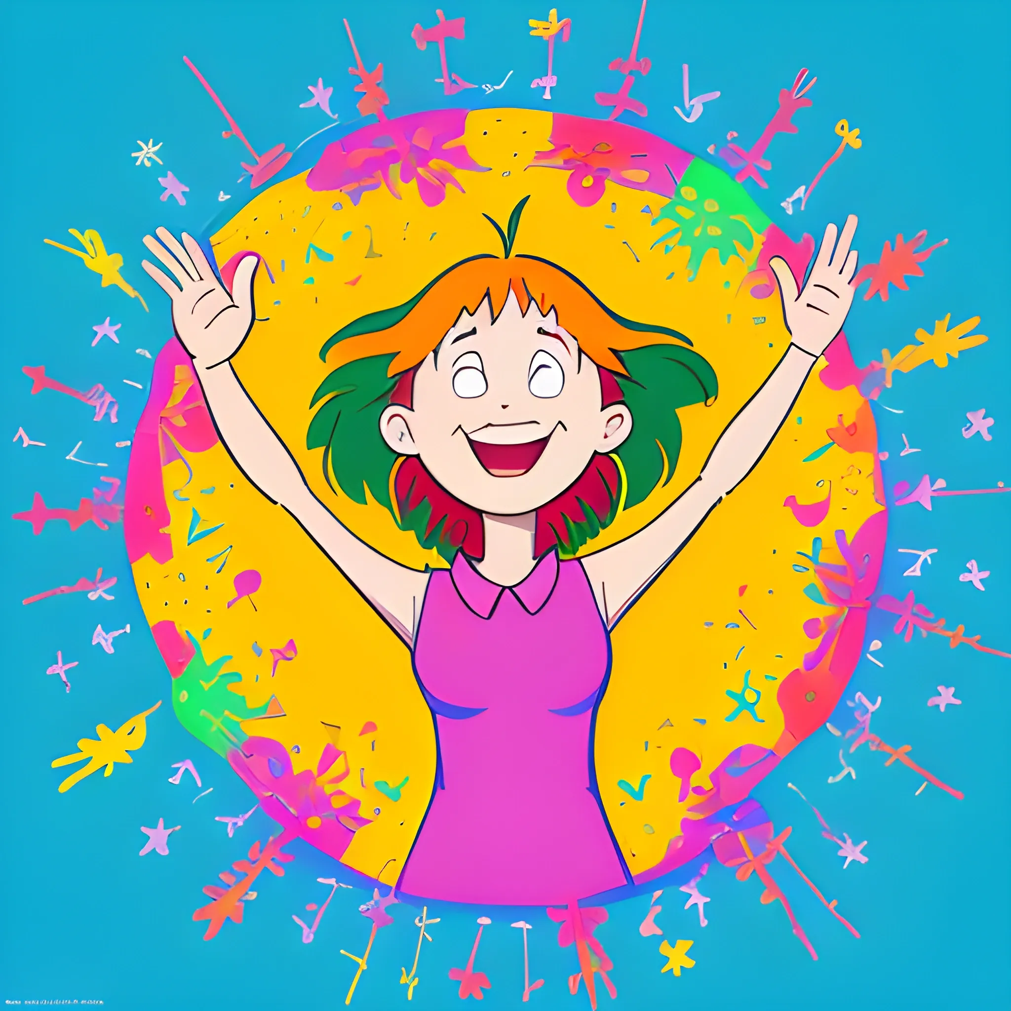 "Visualize an animated scene or illustration that captures the essence of gratitude and inner happiness. Describe the image in a way that reflects cartoon or anime characters expressing genuine emotions of joy and appreciation. Think vibrant colors, animated gestures and background elements that convey a sense of warmth and emotional connection. Describe how this image makes you feel and how it inspires gratitude and positivity in your life.", Cartoon