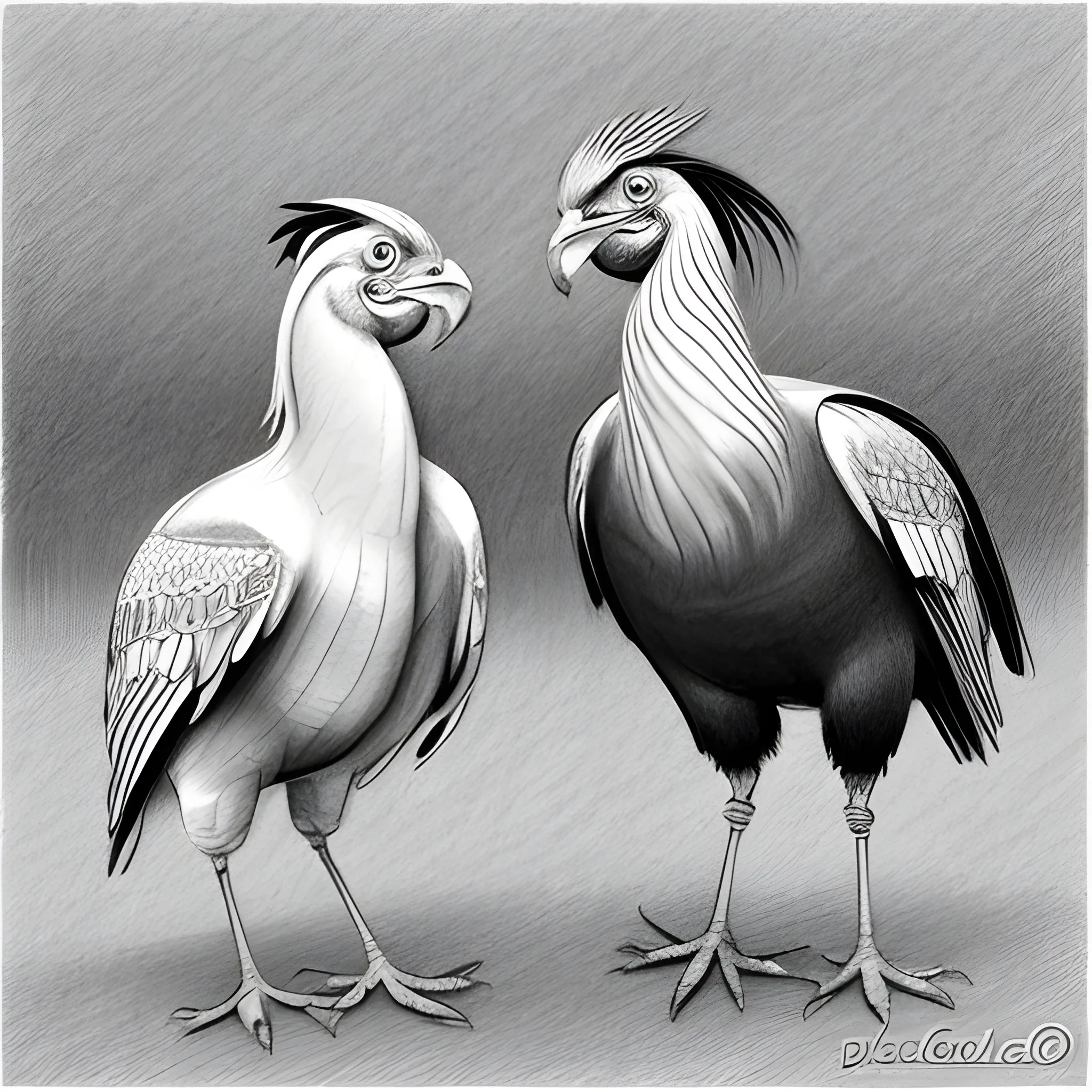 Dos Gallos peleando, Pencil Sketch