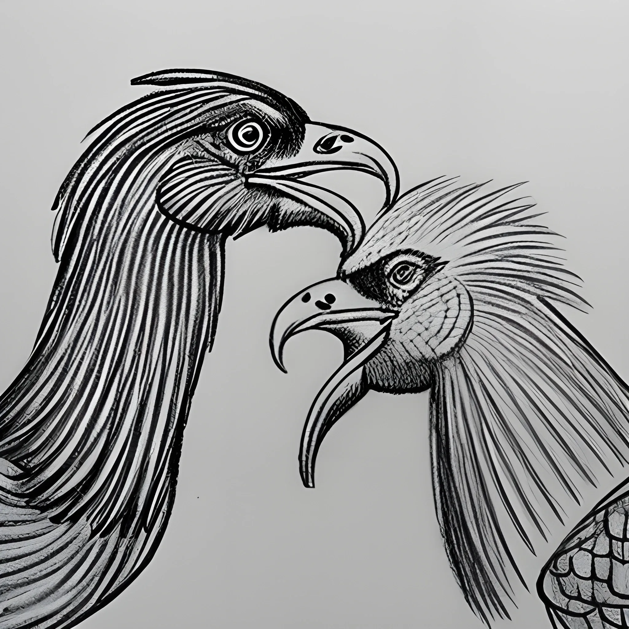 Dos Gallos peleando entre ellos, Pencil Sketch, Cartoon