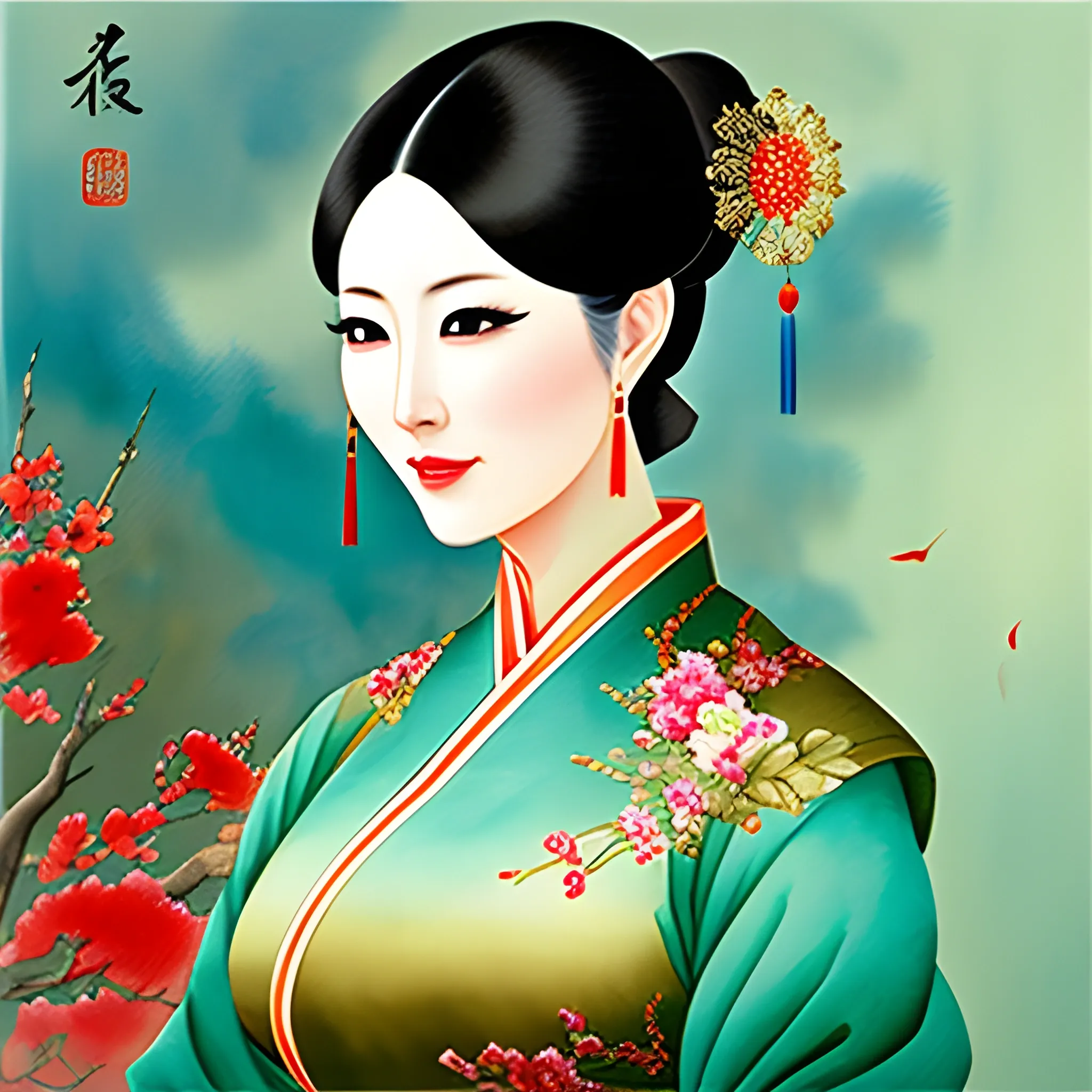 BeautifulChinese girl in traditional clothes, elegant, master paintings, Water Color