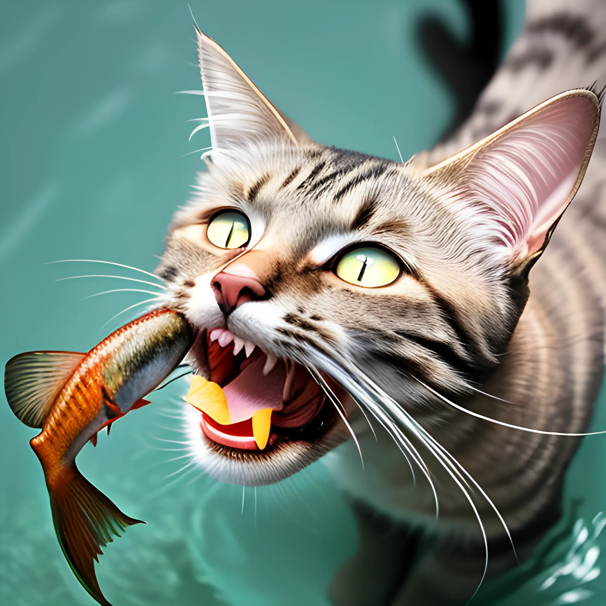 Cat eating fish