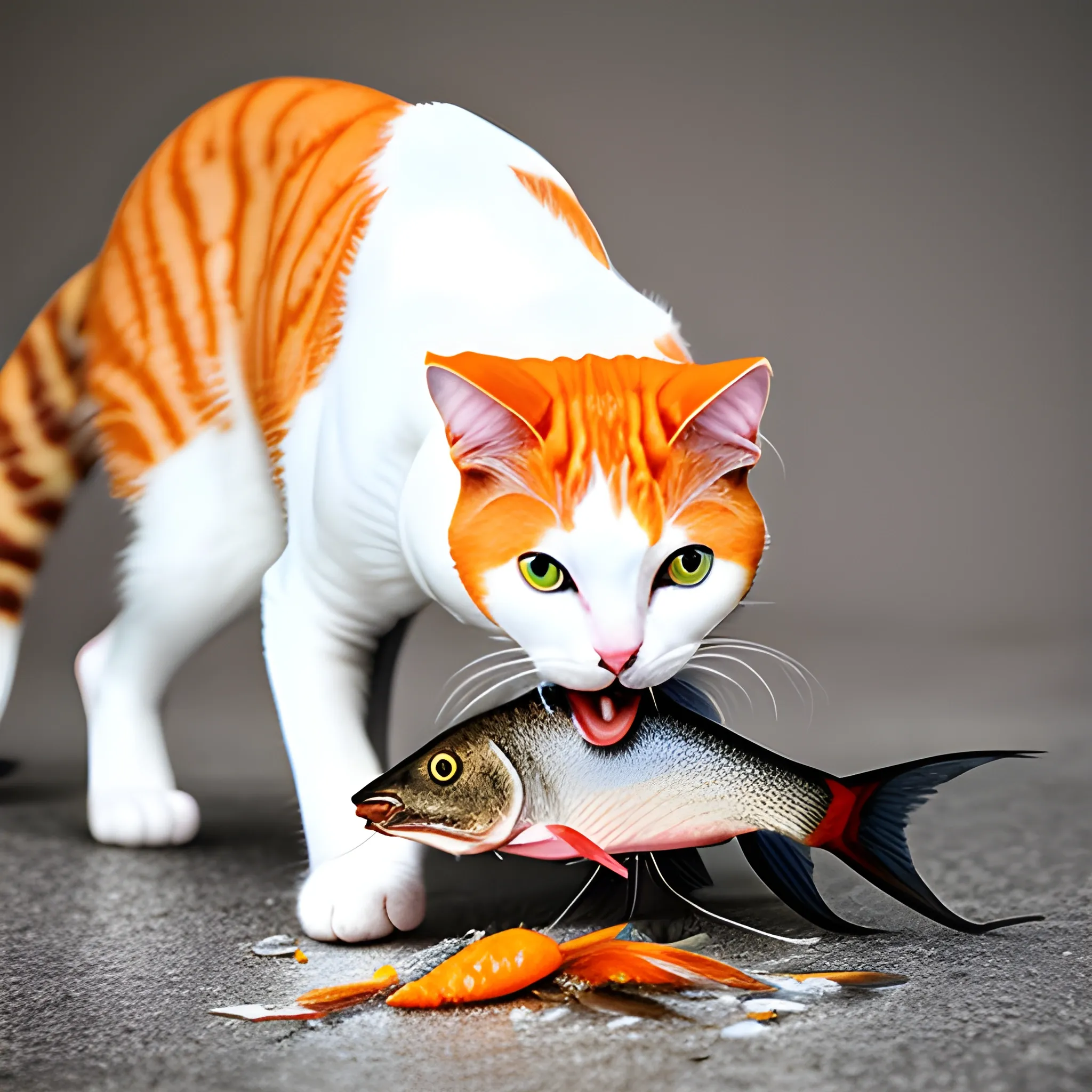 Cat eating fish