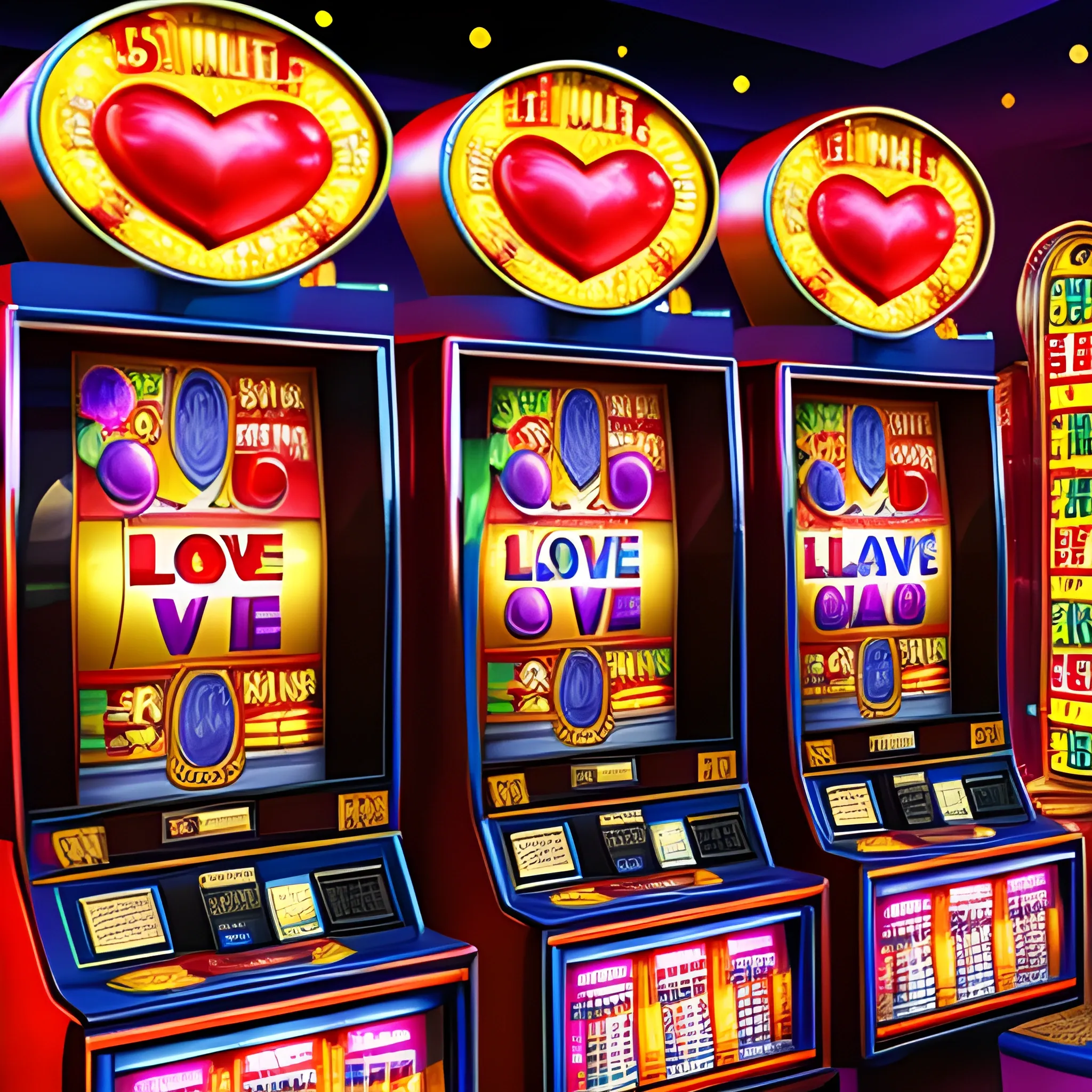 slot machine, love, realistic, HD, 4K, bet on love, 3D