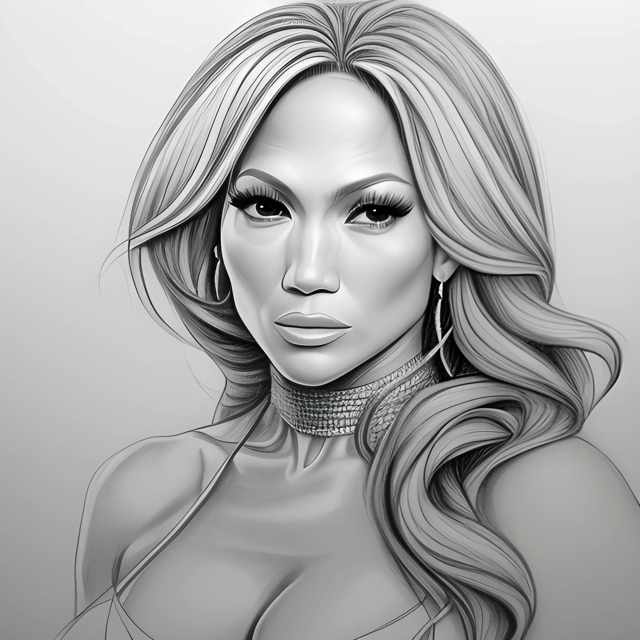 drawing of the singer Jennifer Lopez, Pencil Sketch