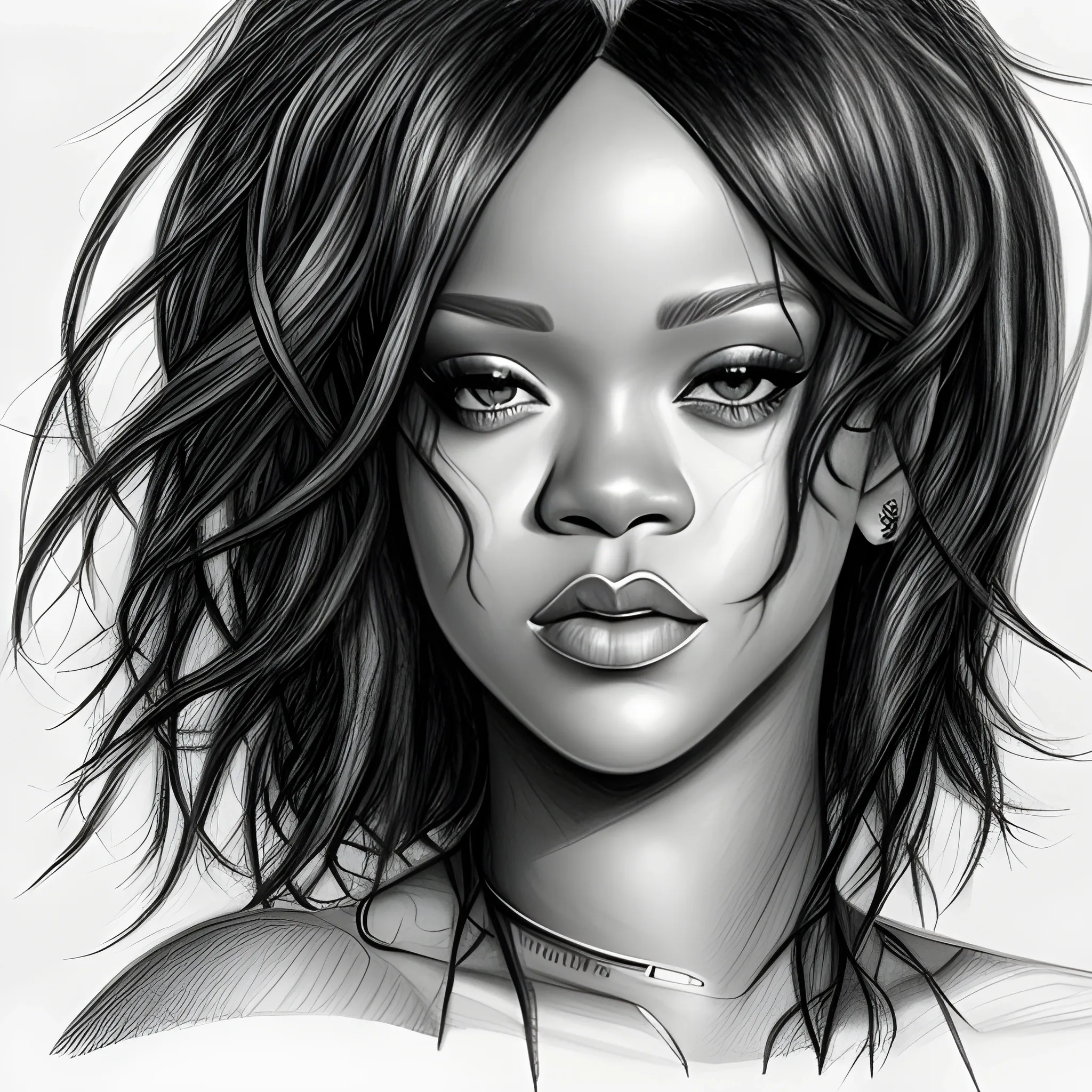 drawing of the singer Rihanna, Pencil Sketch
