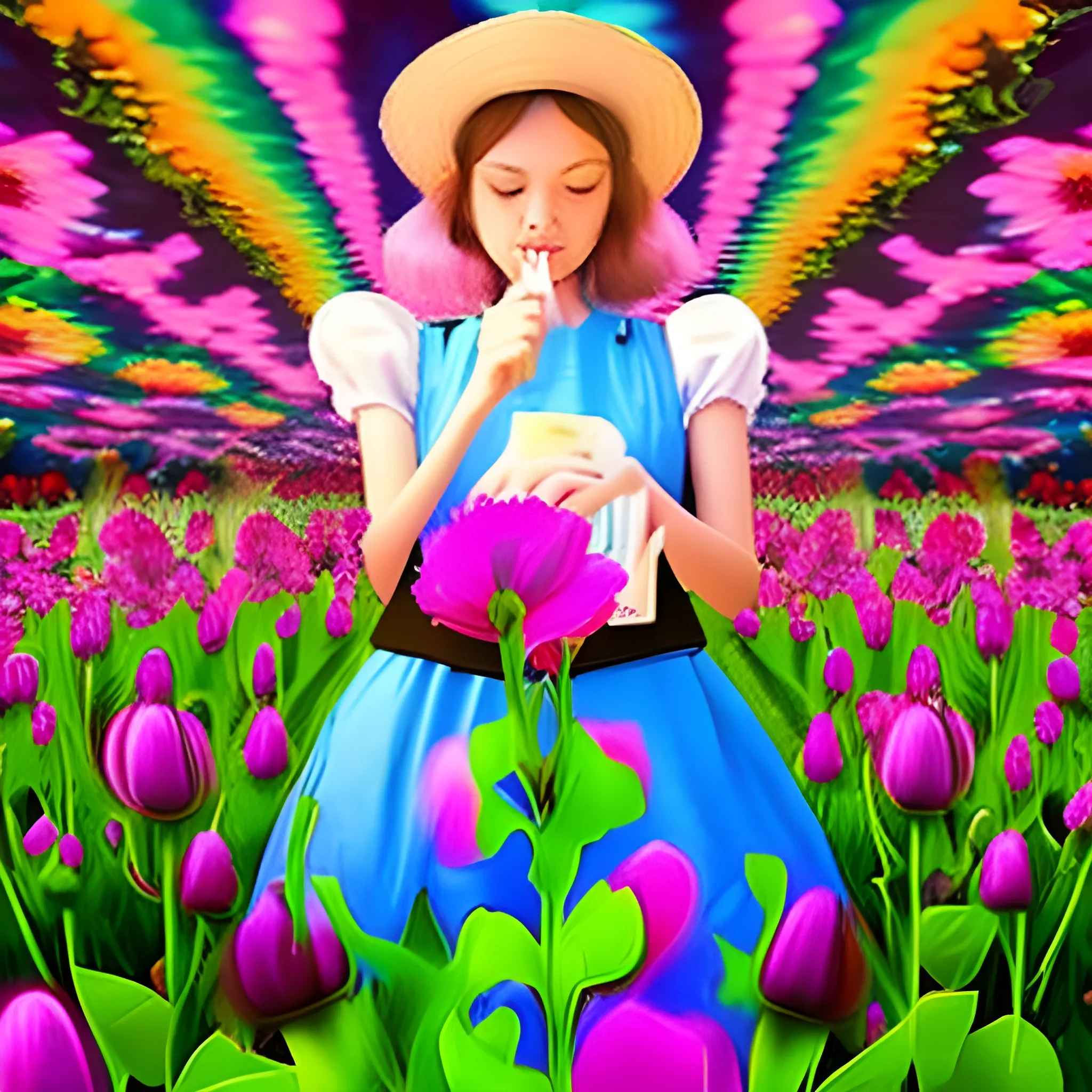 create a picture of lady selling flower
, Trippy