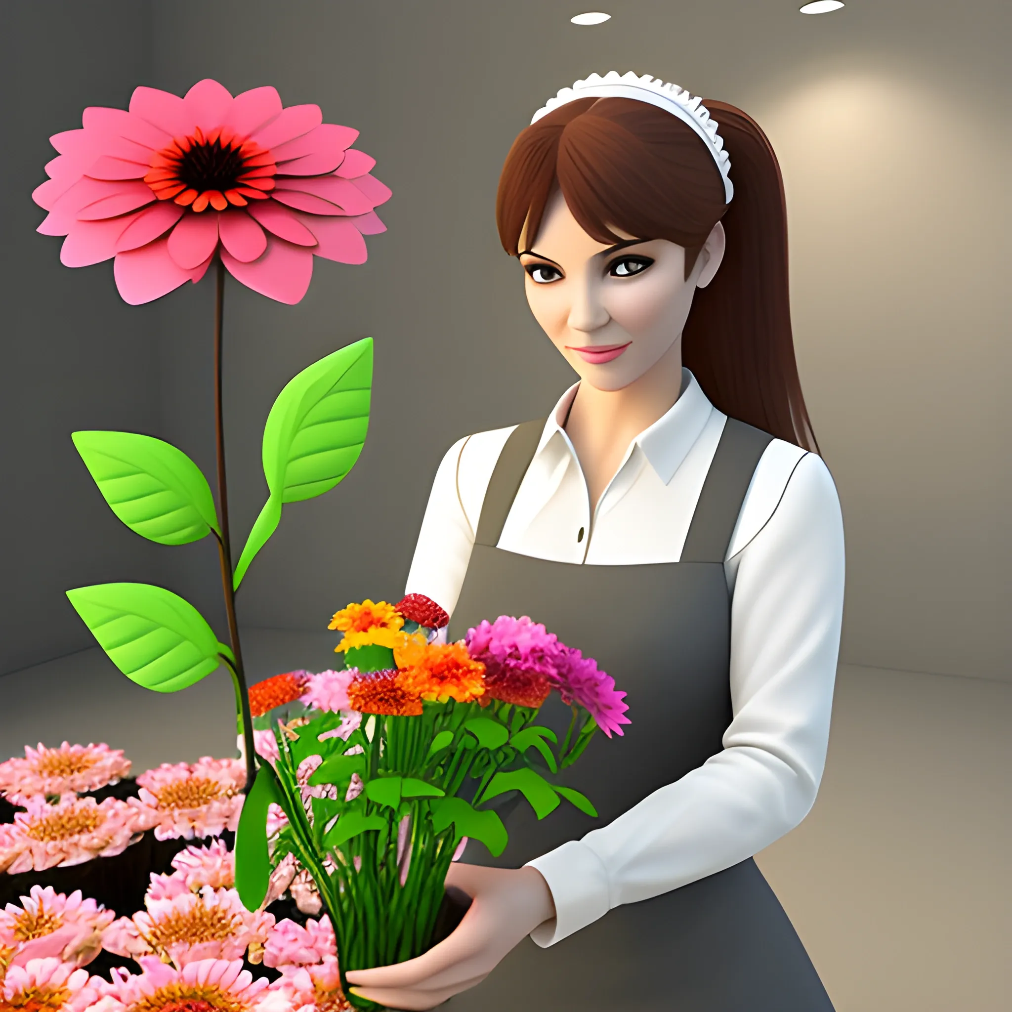 create a picture of lady selling flower
3D