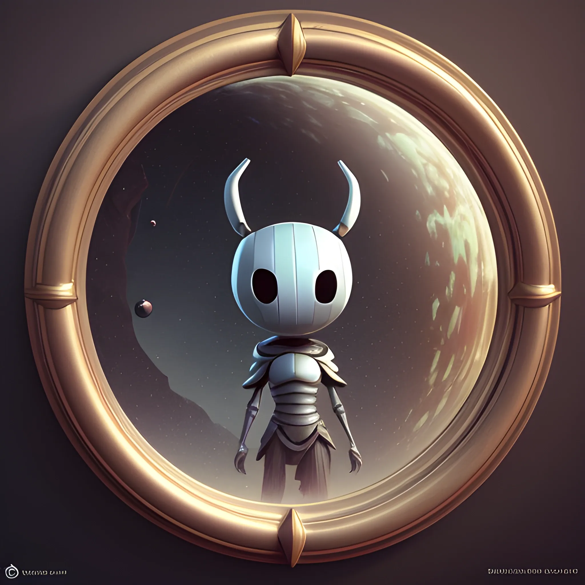 , 3D, realistic surrealism, Hollow knight,oneironaut who thinks about the origin of the universe in a sacred style,  looking at reflection in mirror,  micro details,  depth shadows, character design, refrece sheet , turn around , behance 4d,  CGSociety, pinterest, 4 k    , Pencil Sketch, Pencil Sketch, Trippy, Cartoon, Oil Painting, 3D