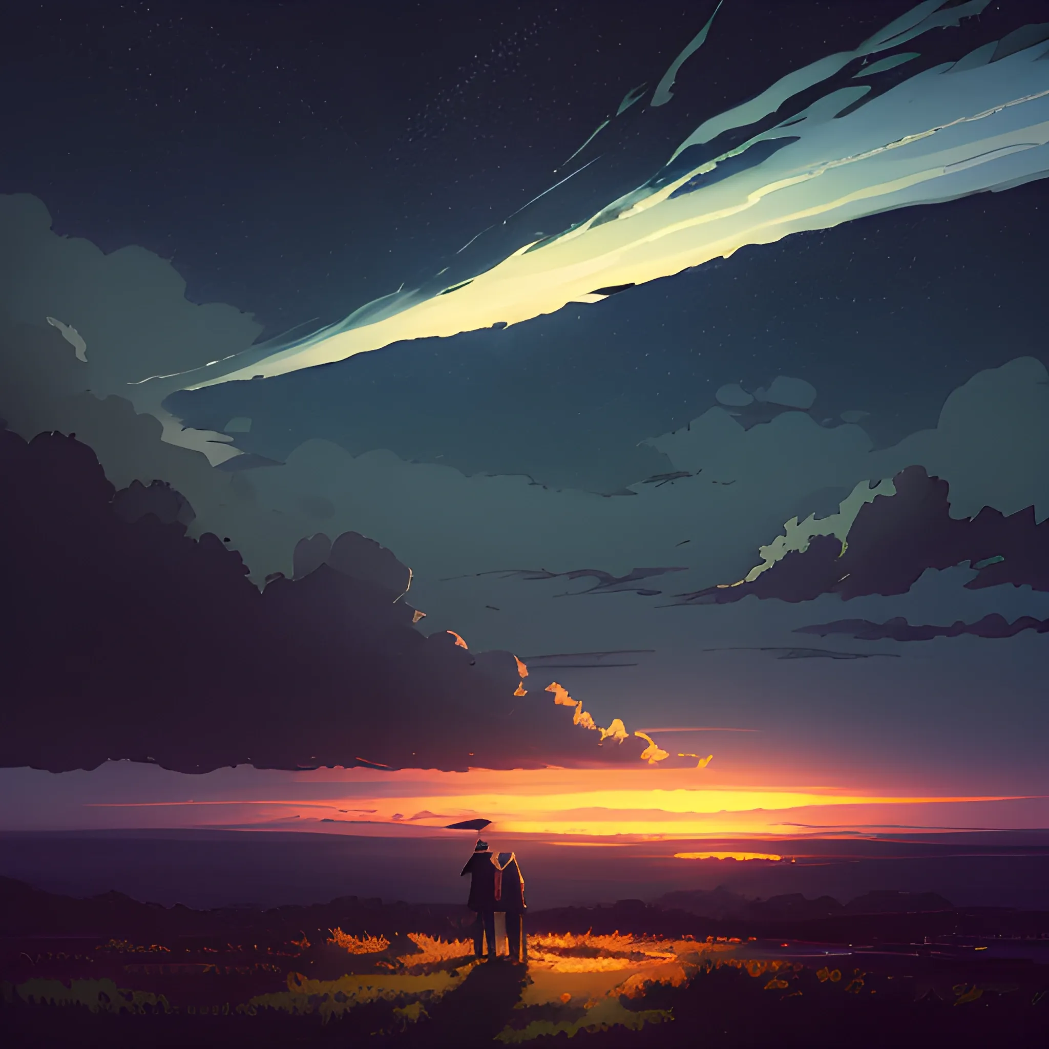 sky in full night... in the style of makoto shinkai and greg rutkowski and albert bierstadt and james gurney 