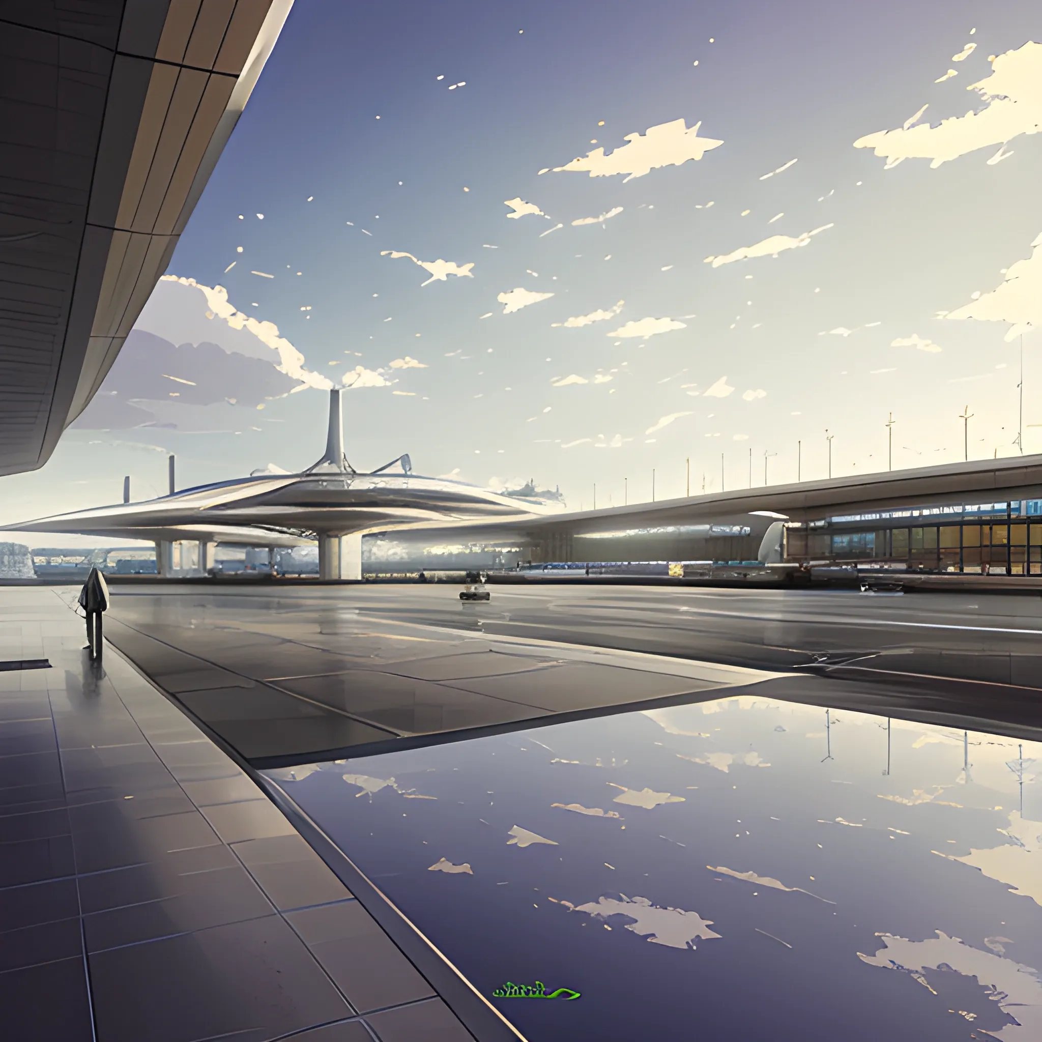 Roissy Charles De Gaule airport... in the style of makoto shinkai and greg rutkowski and albert bierstadt and james gurney