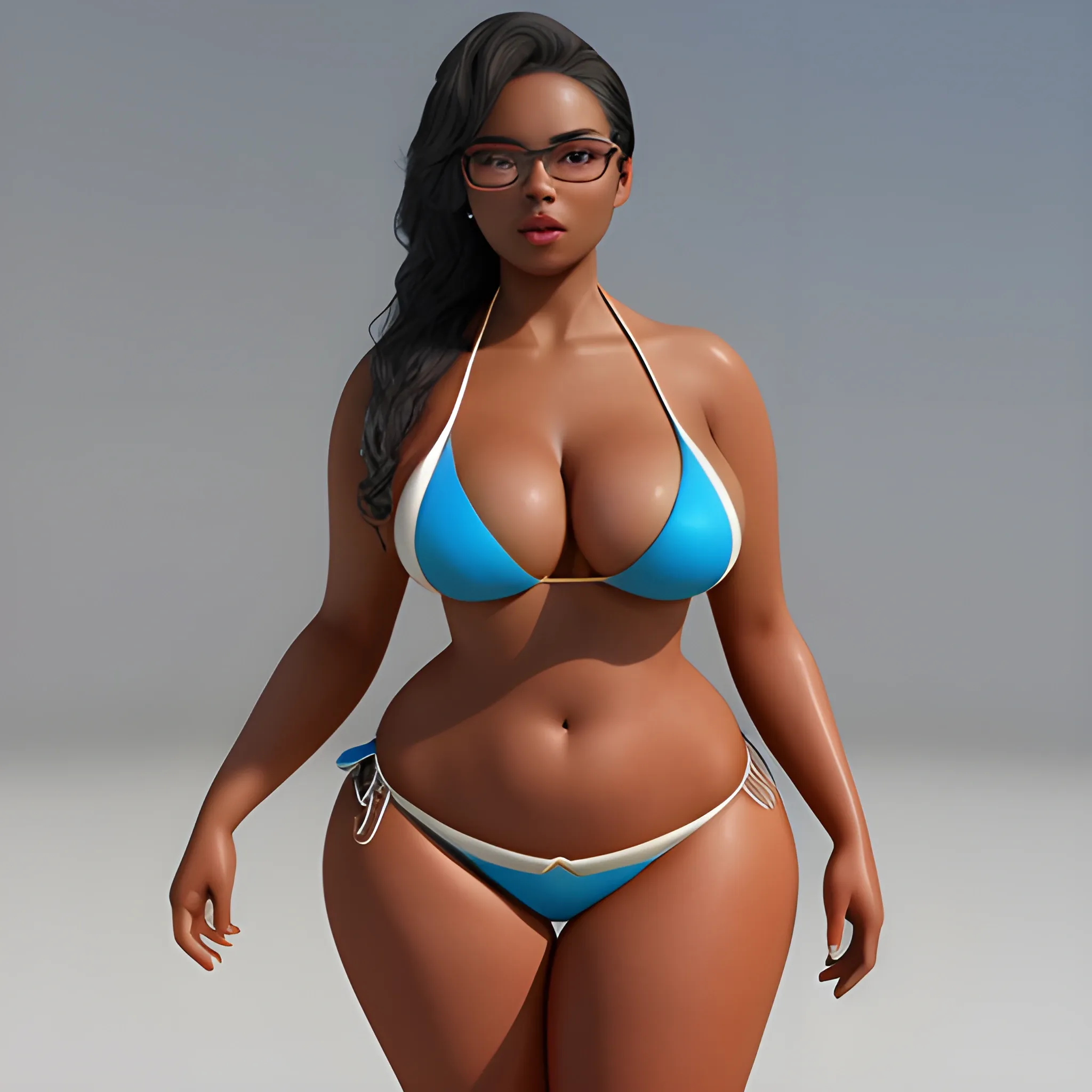 curvy woman with mixed skin in a luxury bikini standing up
, 3D