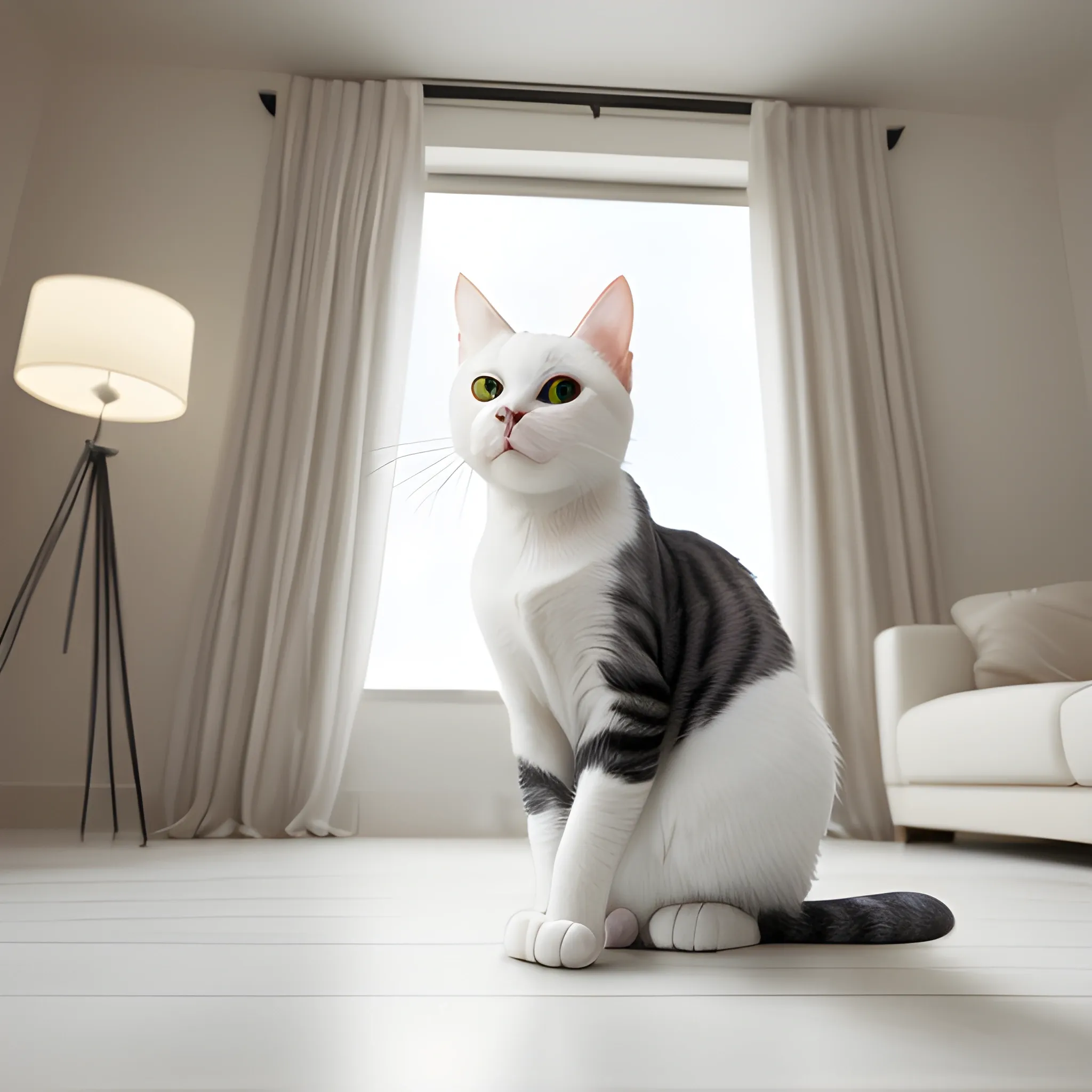 A cat beautiful white, 8k resolution, professional interior design photograph