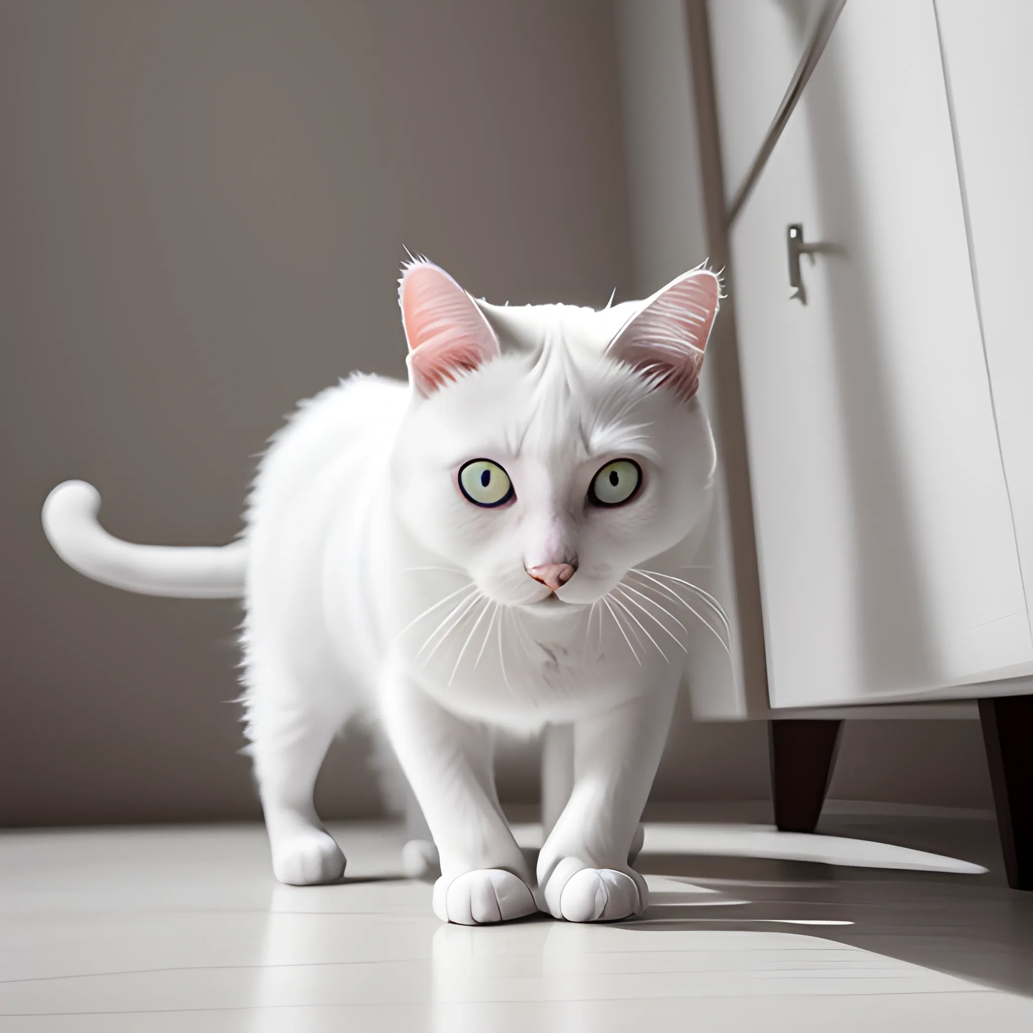 A cat beautiful white, 8k resolution, real, professional interior design photograph, close-up 