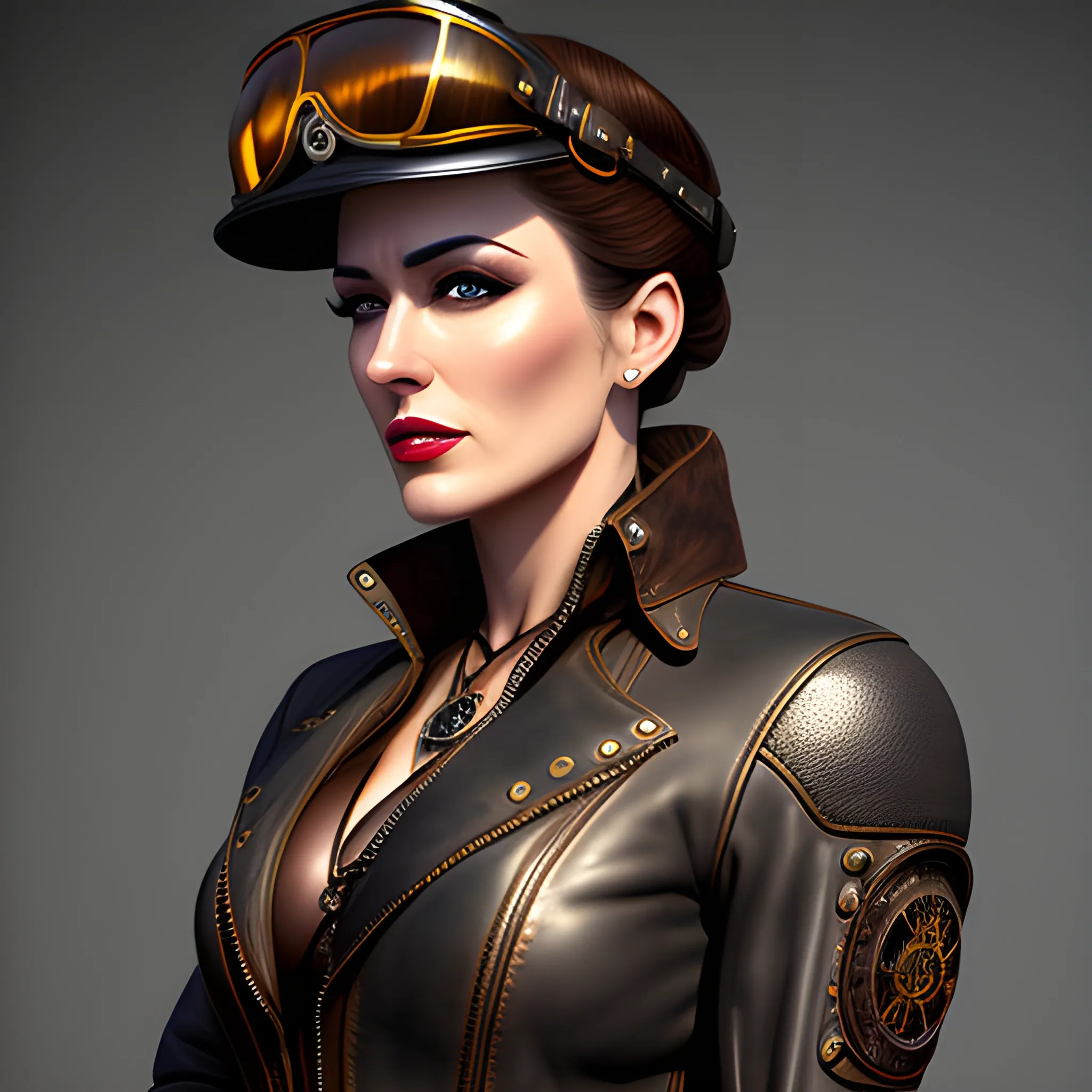  Beautiful AviatorPrompt:best quality, masterpiece, girl, ultra high res, photorealistic, detailed skin, (black steampunk aviator leather jacket), black steampunk aviator leather hut, lounging,