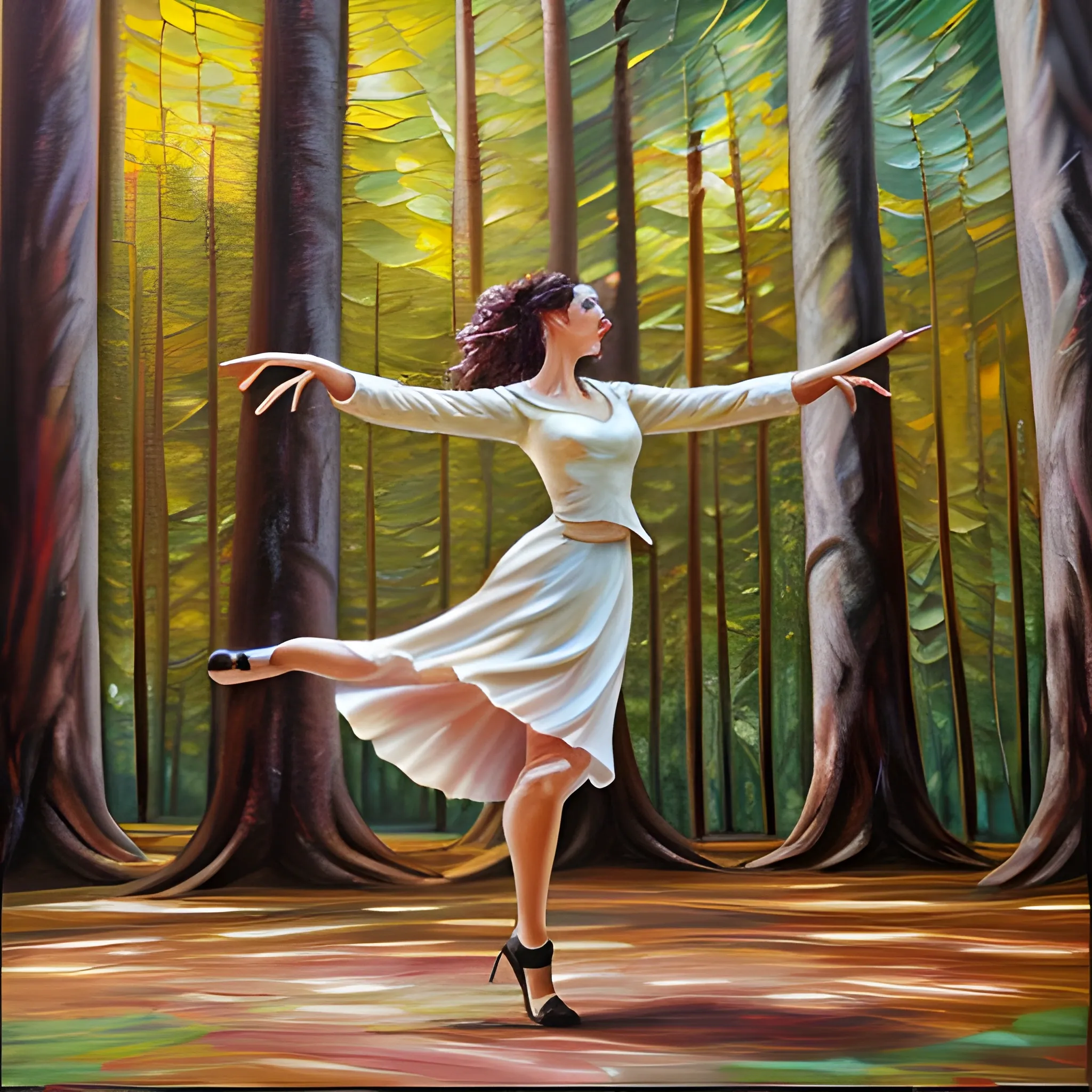 Mujer bailando en el bosque, Oil Painting, 3D