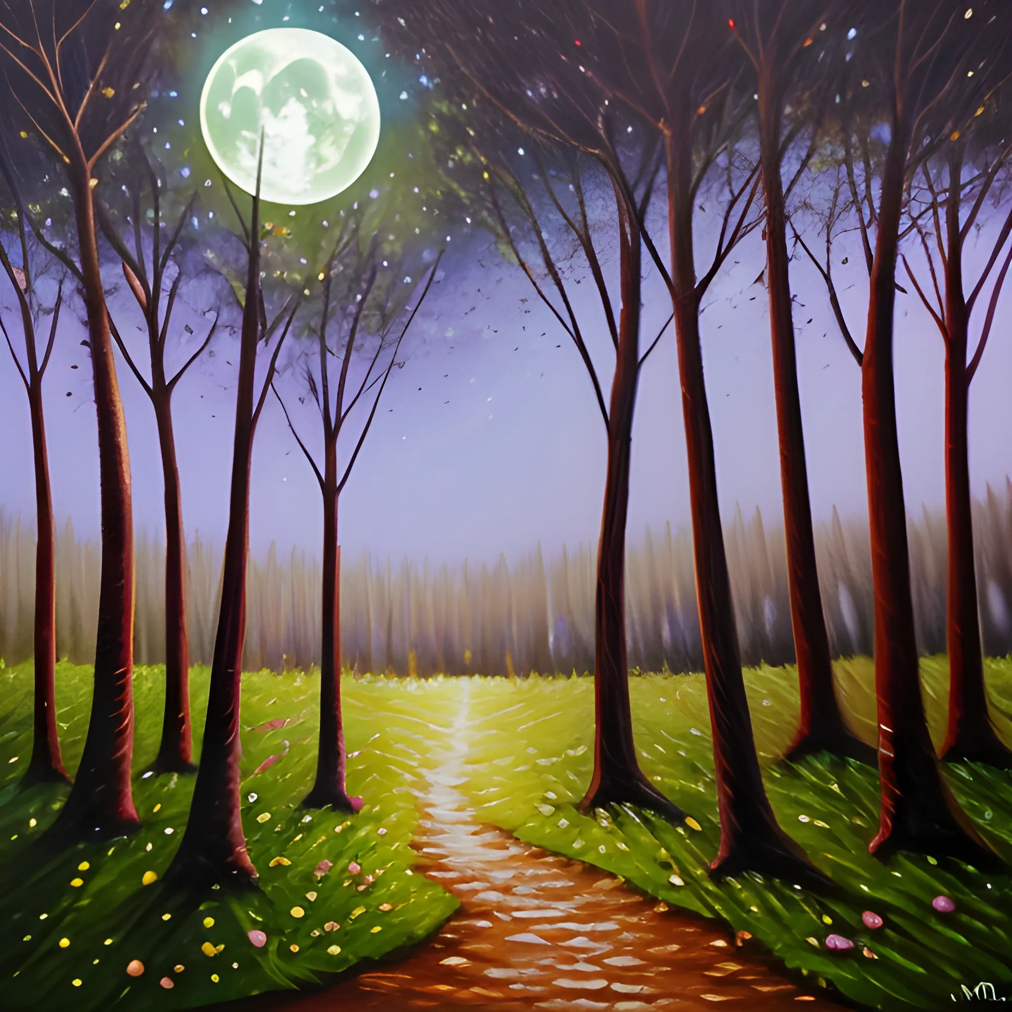 Un bosque en la luna. , Oil Painting