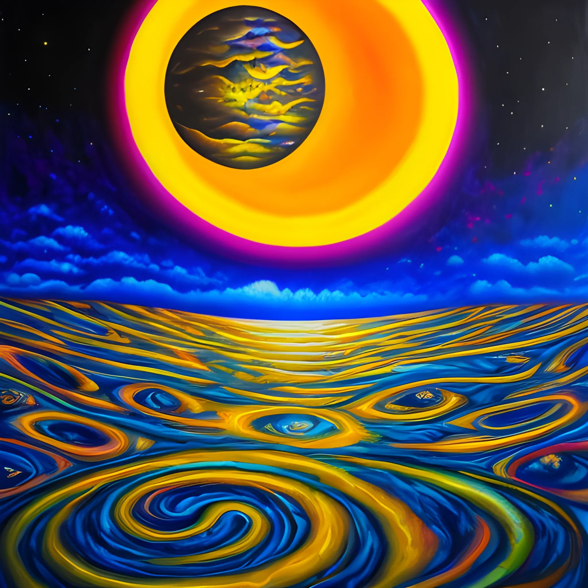 la luna y el sol, Trippy, Oil Painting