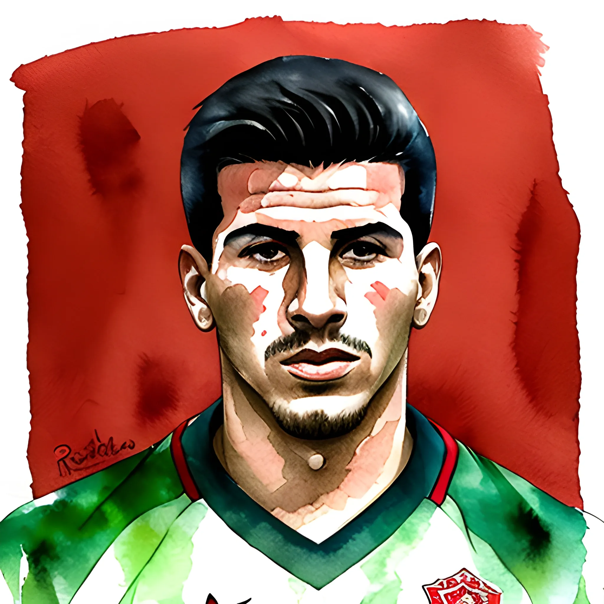 Arquero de futbol rojo, Water Color