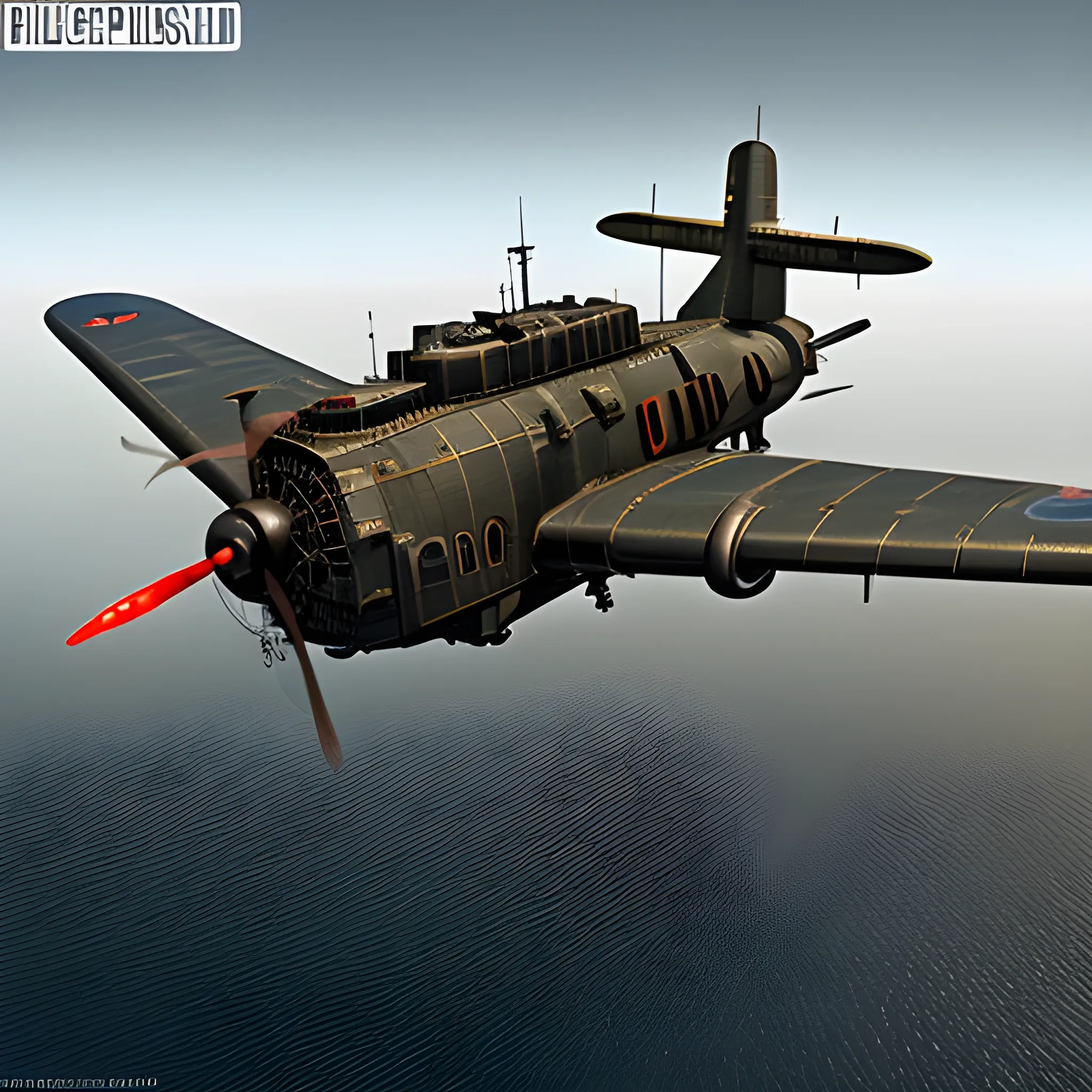 dieselpunk, best quality, gunship, war, combat , 3D,  firing guns, ww1 bomber, shooting, 8k, colored, flying over the seas, multiple ships