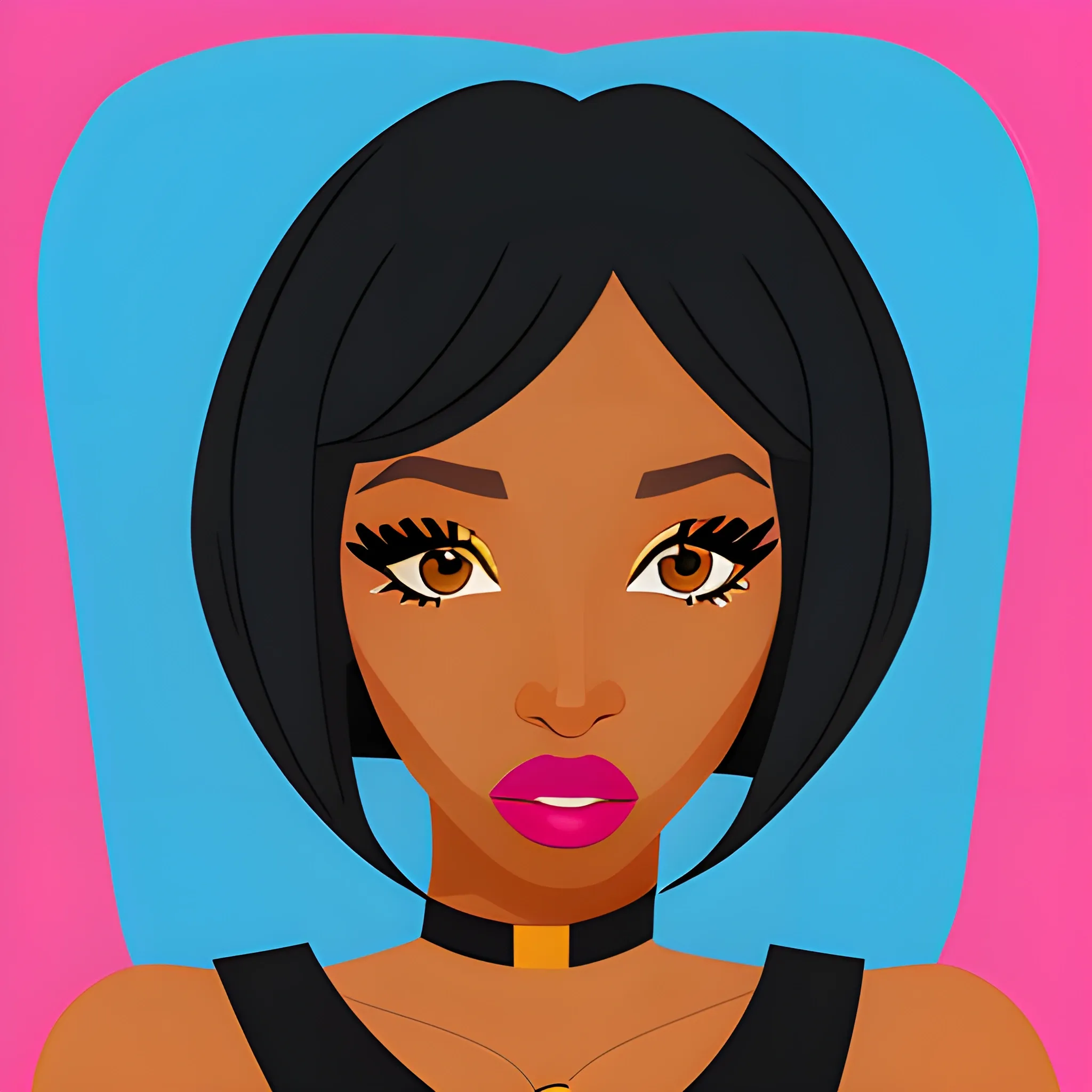 Cartoon digital art of Naomi Cambell icon with transparent background