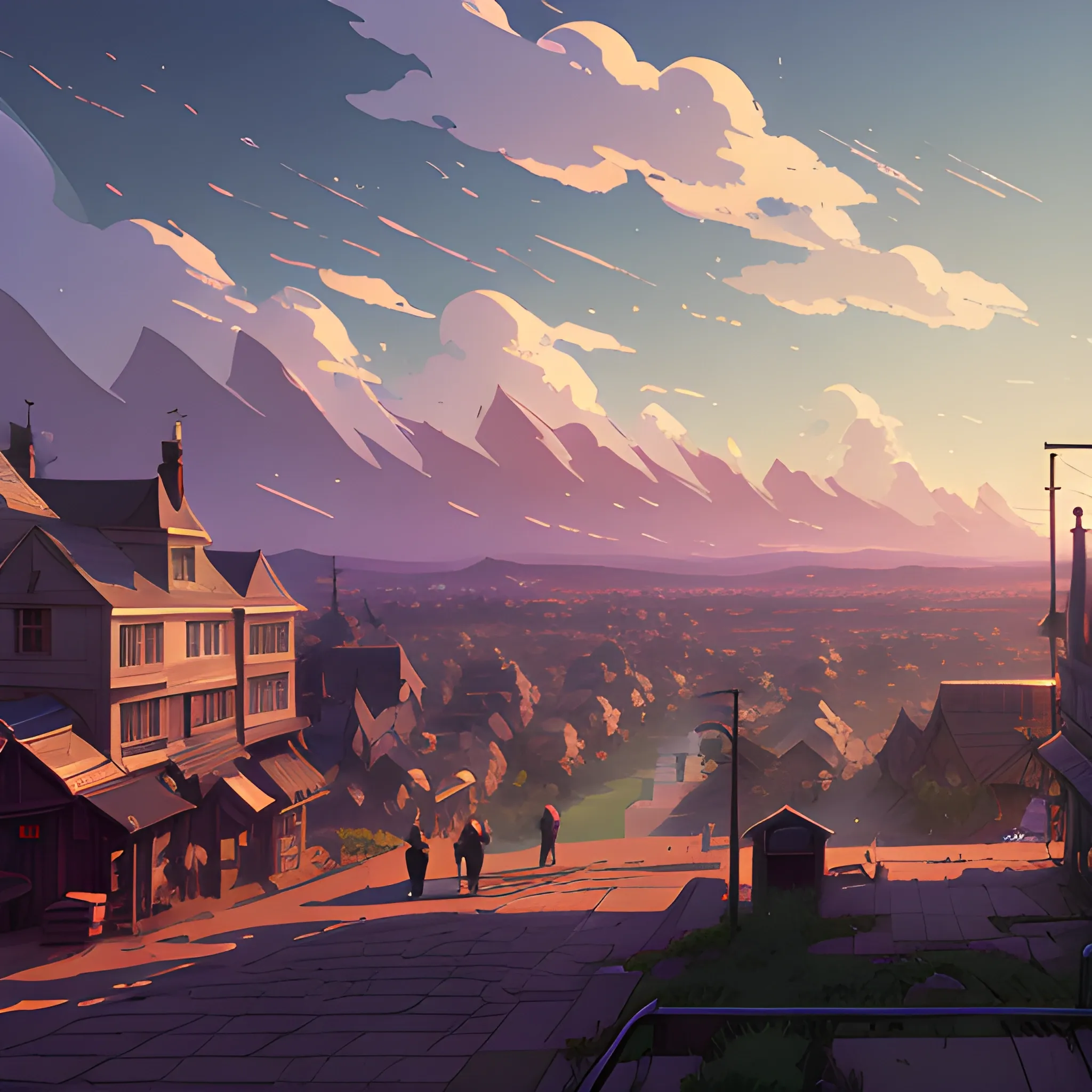 Town... in the style of makoto shinkai and greg rutkowski and albert bierstadt and james gurney