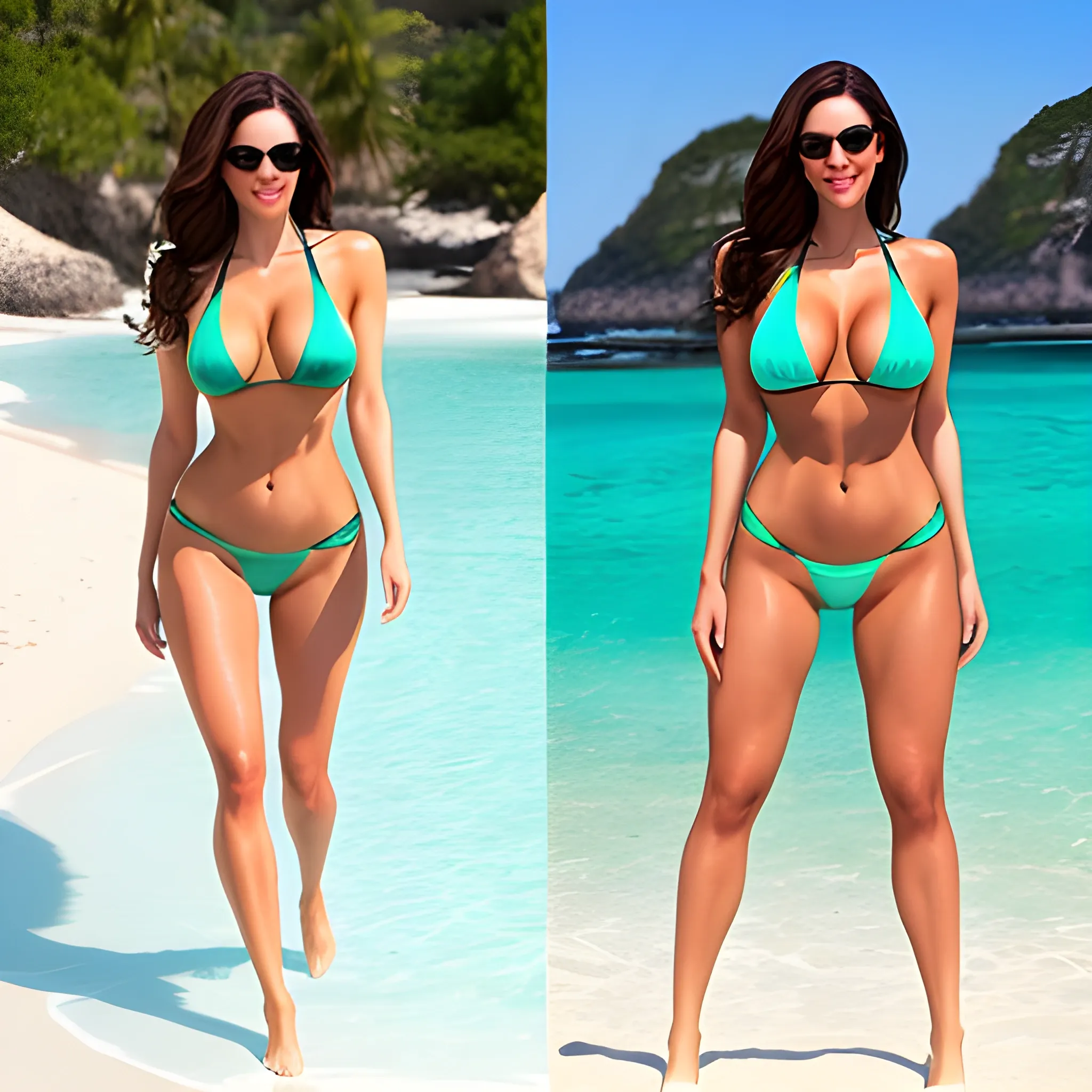 Full body brunette girl in small bikini