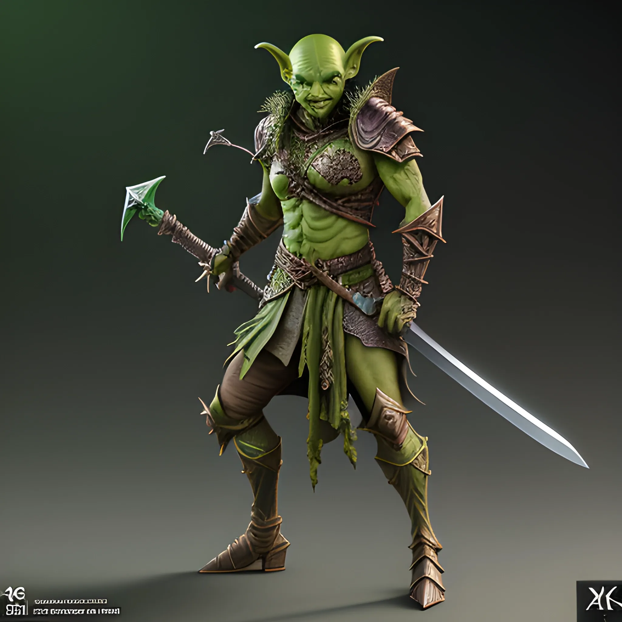 small, green, short, goblin warrior with sword, 8k, high resolution, high quality, photorealistic, hyperrealistic, detailed, detailed matte painting, deep color, fantastical, intricate detail, splash screen, complementary colors, fantasy concept art, 8k resolution trending on Artstation Unreal Engine